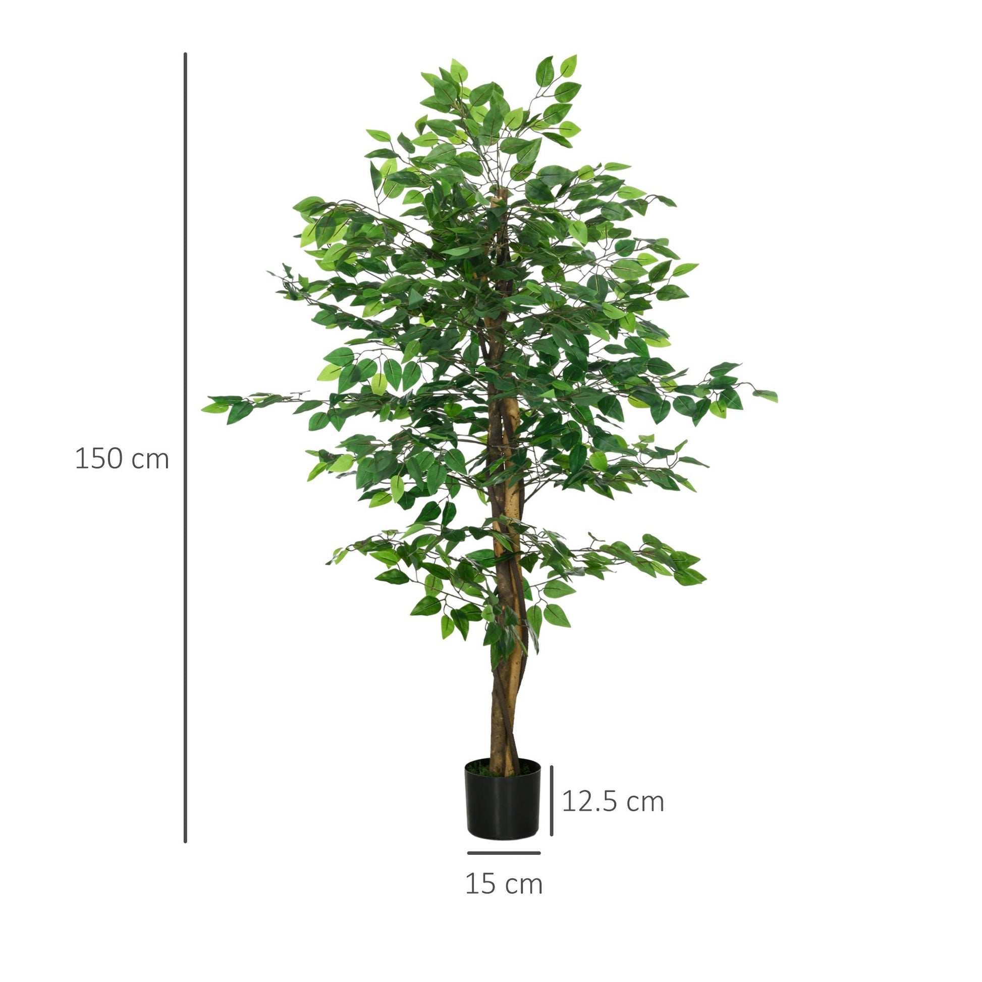 HOMCOM Decorative Artificial Plants Ficus in Pot, Fake Plants for Home Indoor Outdoor Decor, 150cm