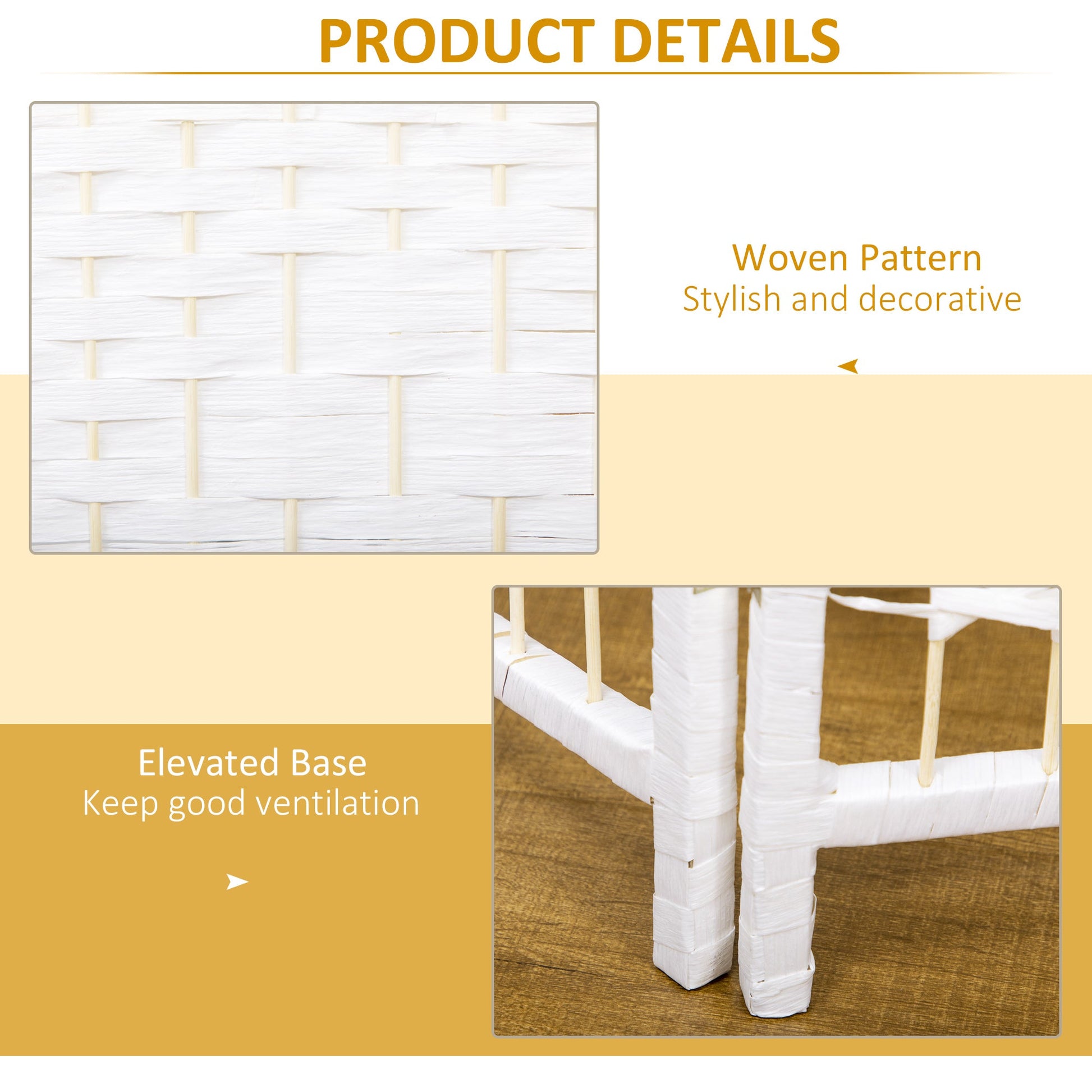 6 Panel Folding Room Divider, Privacy Screen, Freestanding Paravent Partition Separator for Living Room, Bedroom and Office, 240 x 170cm, White