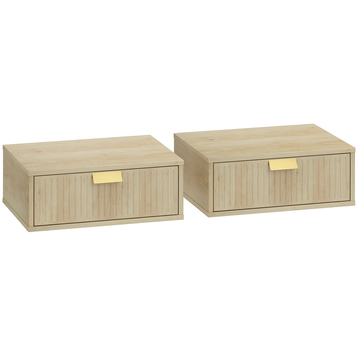 Modern Floating Nightstands Set of 2, Wall Mounted Bedside Tables with Wave Drawer for Bedroom and Living Room, Oak