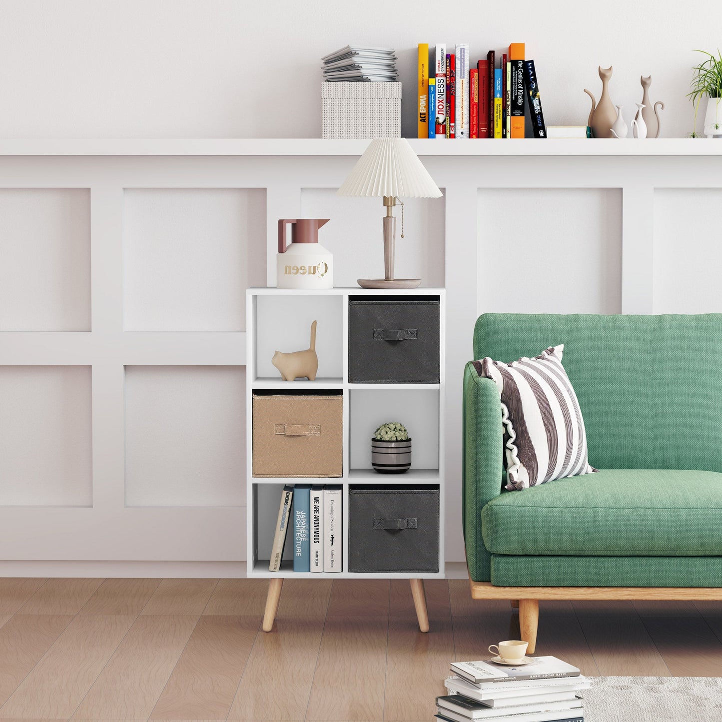 HOMCOM Freestanding 6 Cube Storage Cabinet Unit w/ 3 Fabric Drawers Handles Home Office Organisation Shelves Furniture