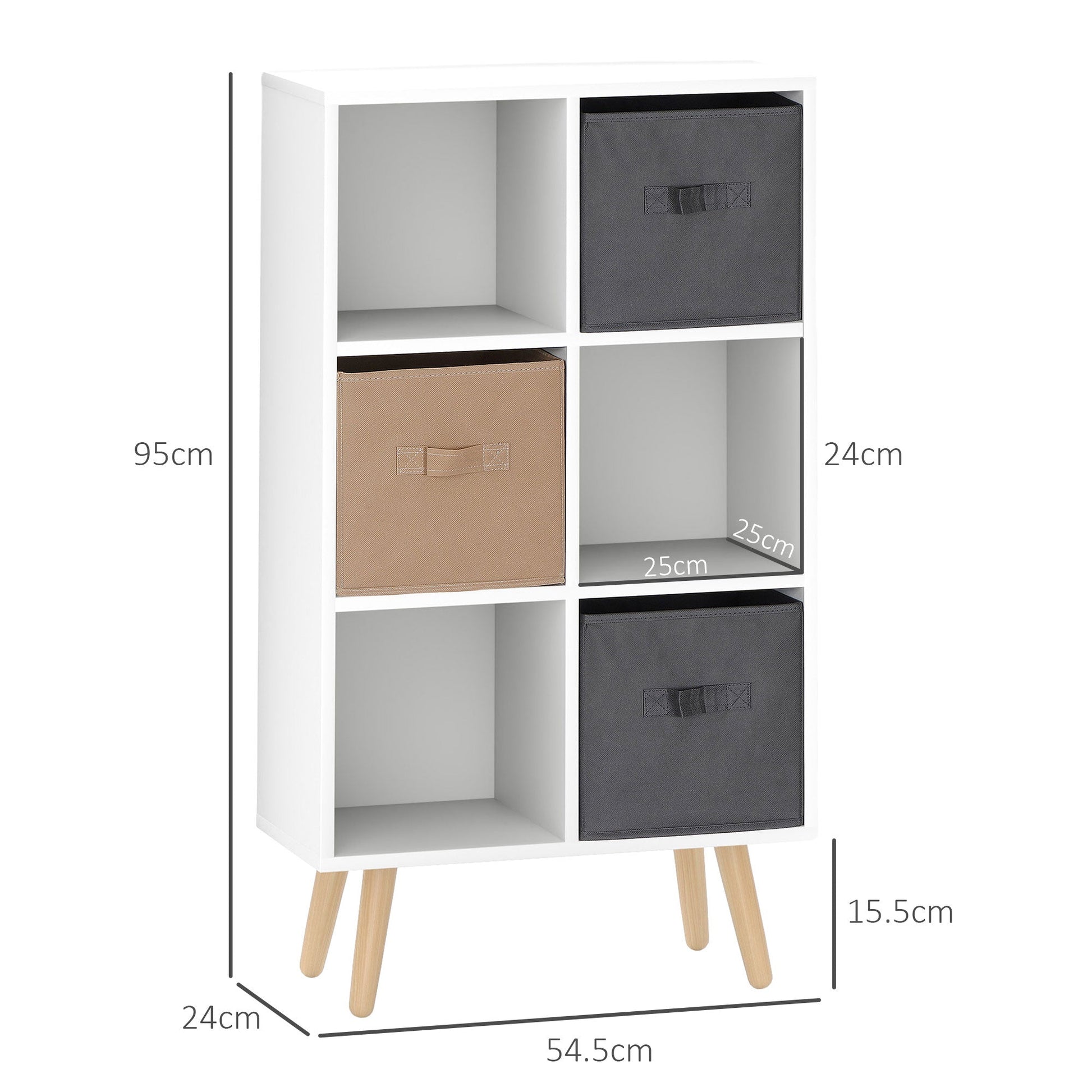 HOMCOM Freestanding 6 Cube Storage Cabinet Unit w/ 3 Fabric Drawers Handles Home Office Organisation Shelves Furniture