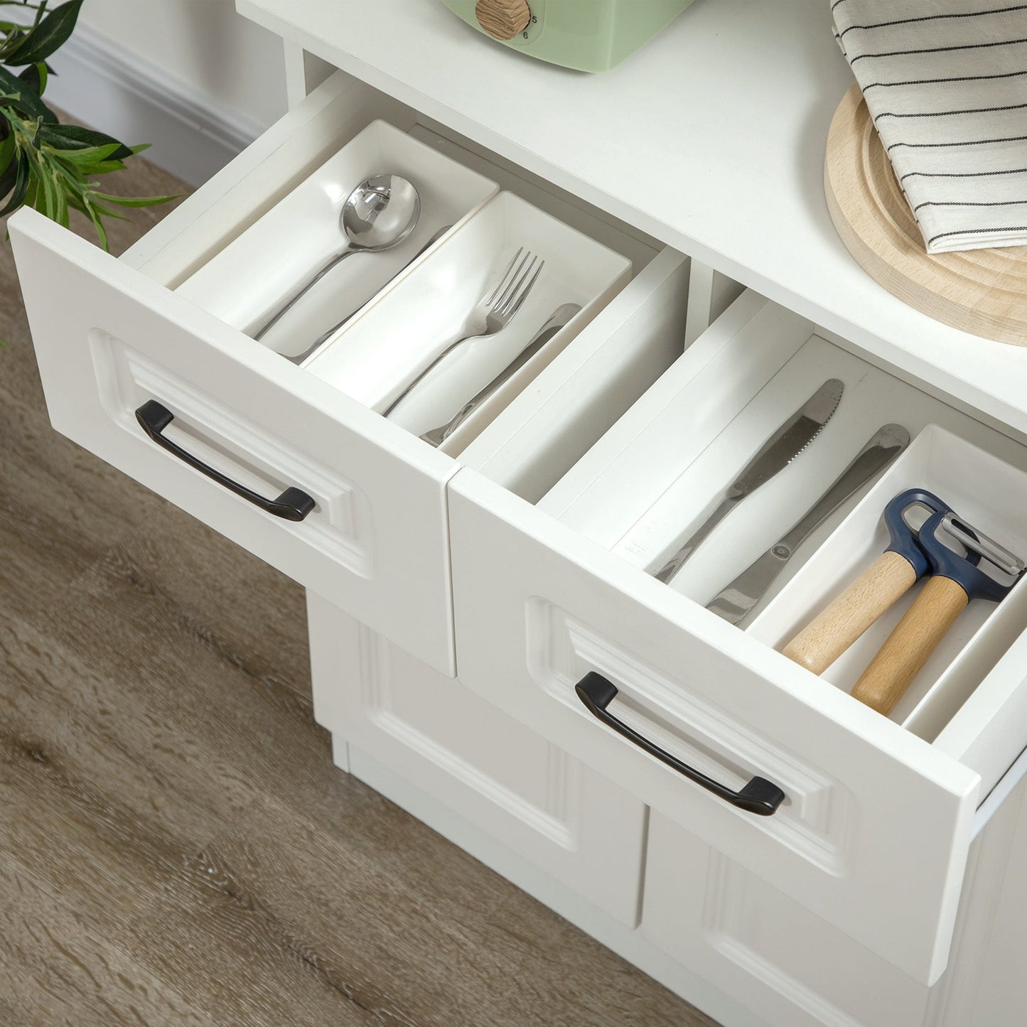 Kitchen Cupboard, Freestanding Storage Cabinet with 2 Adjustable Shelves, 2 Drawers and Open Counter for Living Room, Dining Room, 168cm, White