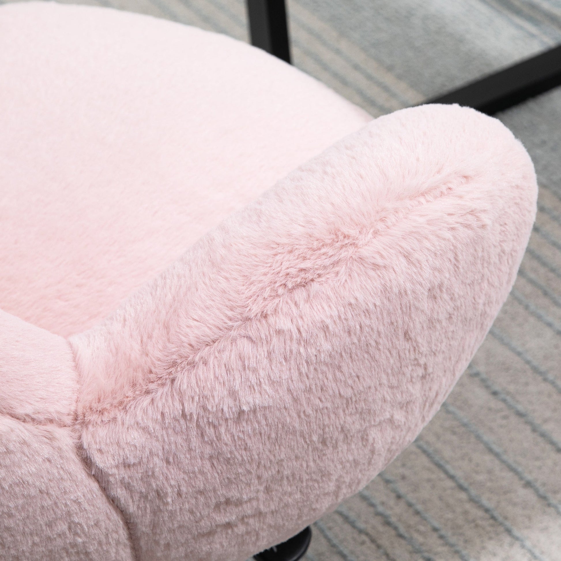 HOMCOM Fluffy Desk Chair, Cute Makeup Vanity Chair with Rolling Wheels for Home Bedroom Living Room, Pink