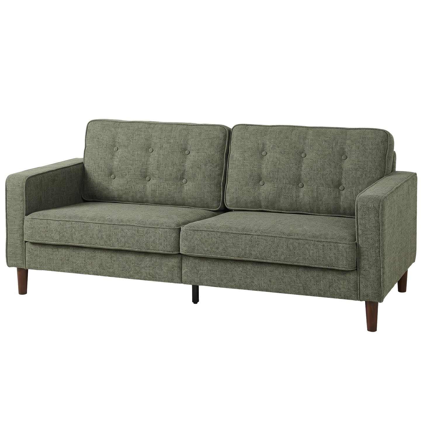 3 Seater Sofa, Upholstered Small Couch for Bedroom, Modern Futon Sofa Settee with Padded Cushion, Button Tufting and Wood Legs for Living Room, Green