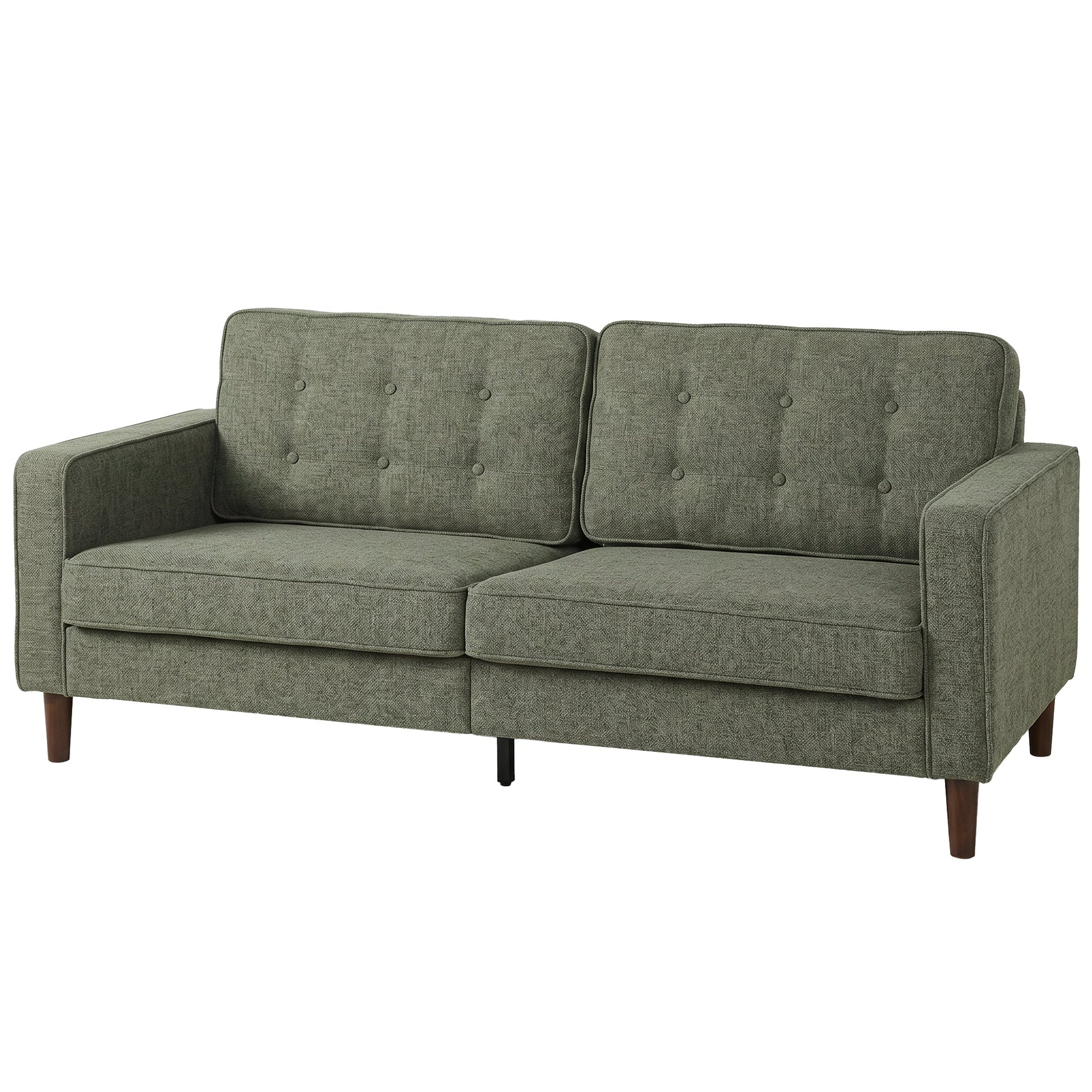 3 Seater Sofa, Upholstered Small Couch for Bedroom, Modern Futon Sofa Settee with Padded Cushion, Button Tufting and Wood Legs for Living Room, Green