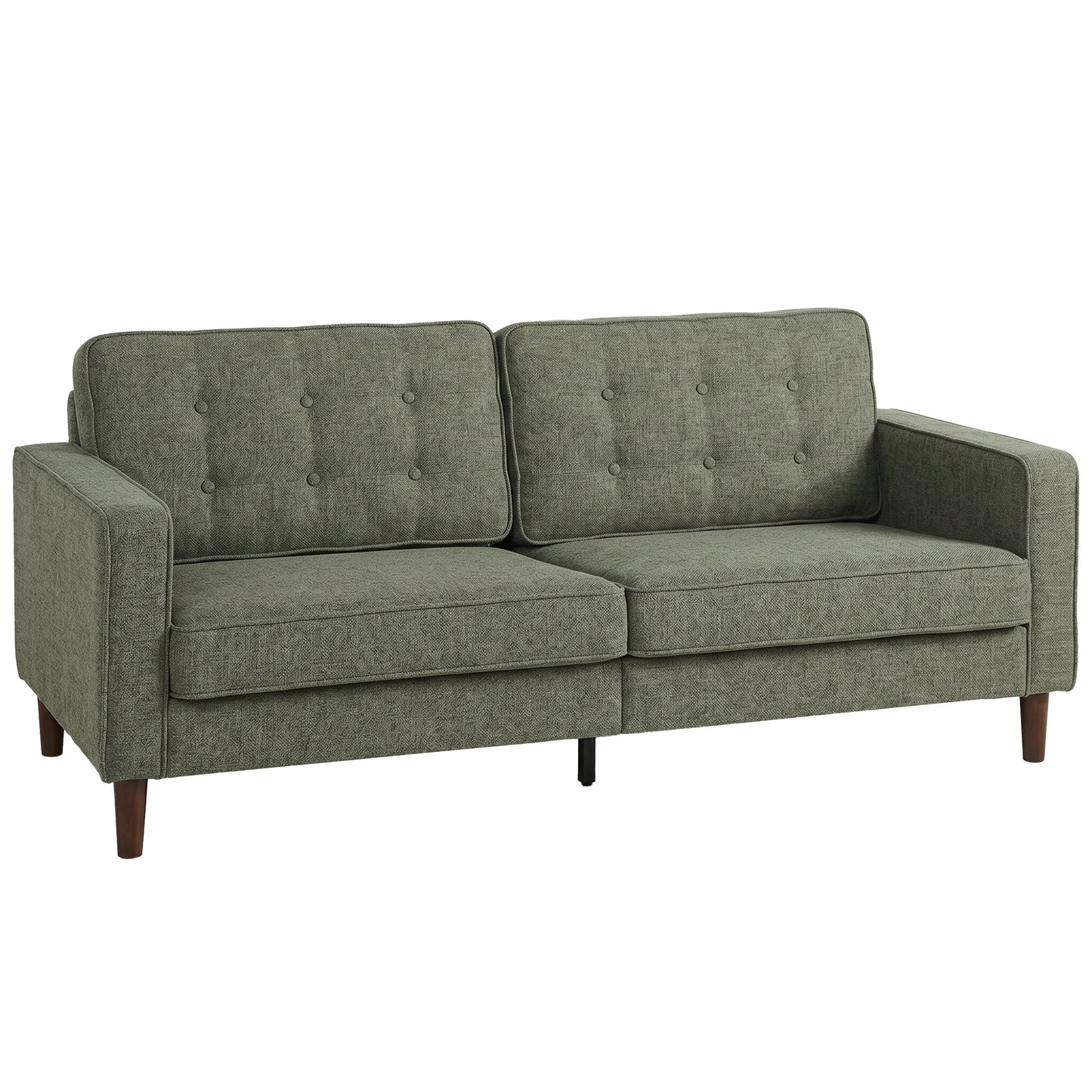 3 Seater Sofa, Upholstered Small Couch for Bedroom, Modern Futon Sofa Settee with Padded Cushion, Button Tufting and Wood Legs for Living Room, Green