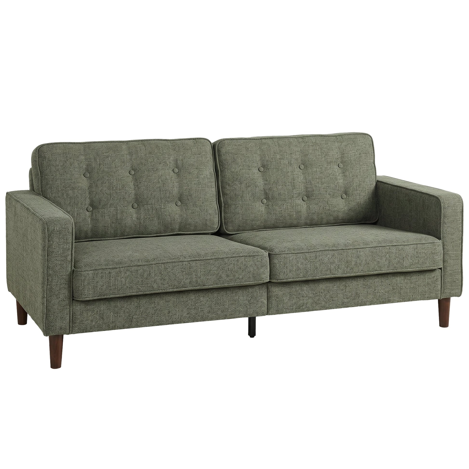 3 Seater Sofa, Upholstered Small Couch for Bedroom, Modern Futon Sofa Settee with Padded Cushion, Button Tufting and Wood Legs for Living Room, Green
