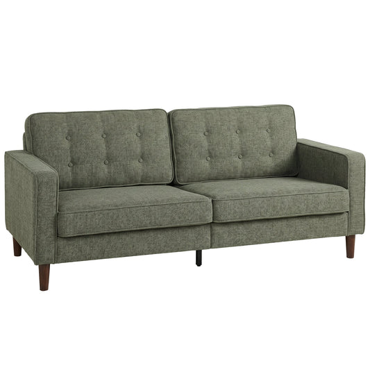 3 Seater Sofa, Upholstered Small Couch for Bedroom, Modern Futon Sofa Settee with Padded Cushion, Button Tufting and Wood Legs for Living Room, Green