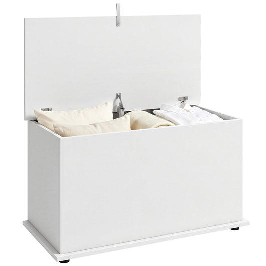 Storage Chest, Large 102L Blanket Box, Shoe Bench with Safety Hinged Lid, Storage Trunk, Bed End Bench for Bedroom, Hallway, Living room, Playroom, 80 x 40 x 45cm, White
