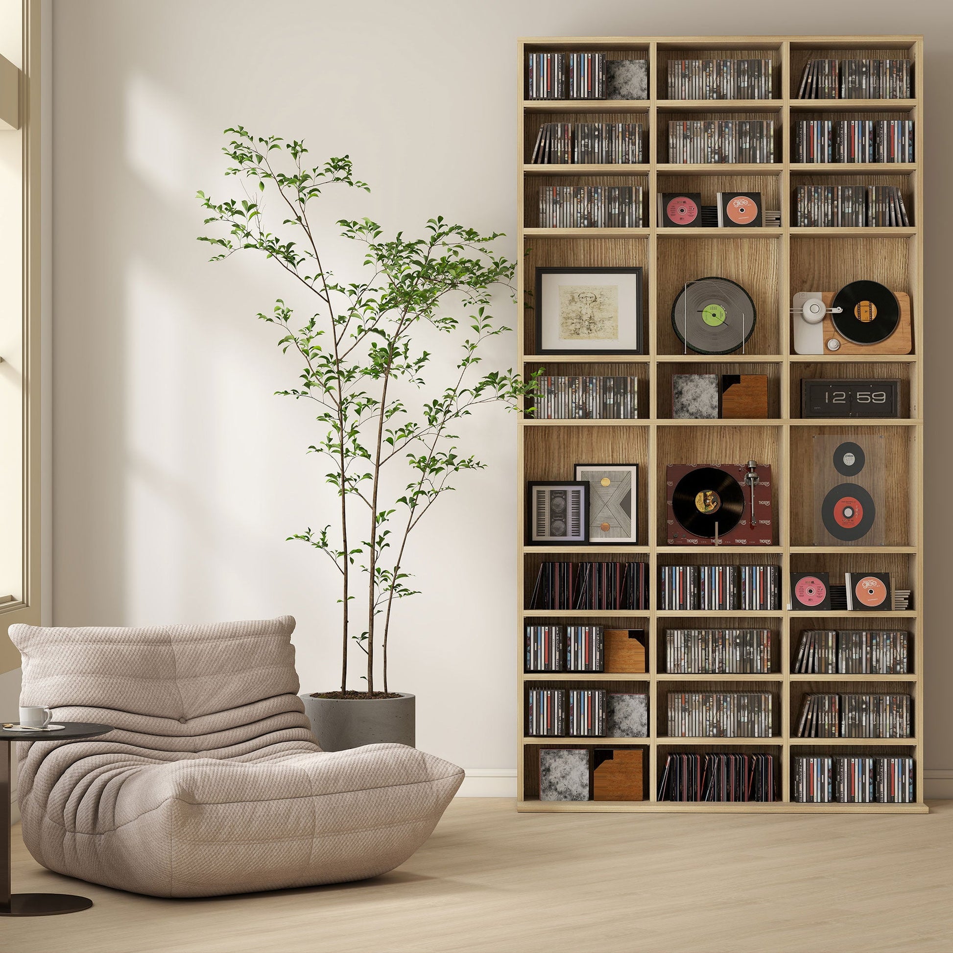1116 CD/ 528 DVD Storage Unit, Media Storage Shelf, Wooden Display Unit with Adjustable Shelves, 102 x 195 cm, Oak Tone
