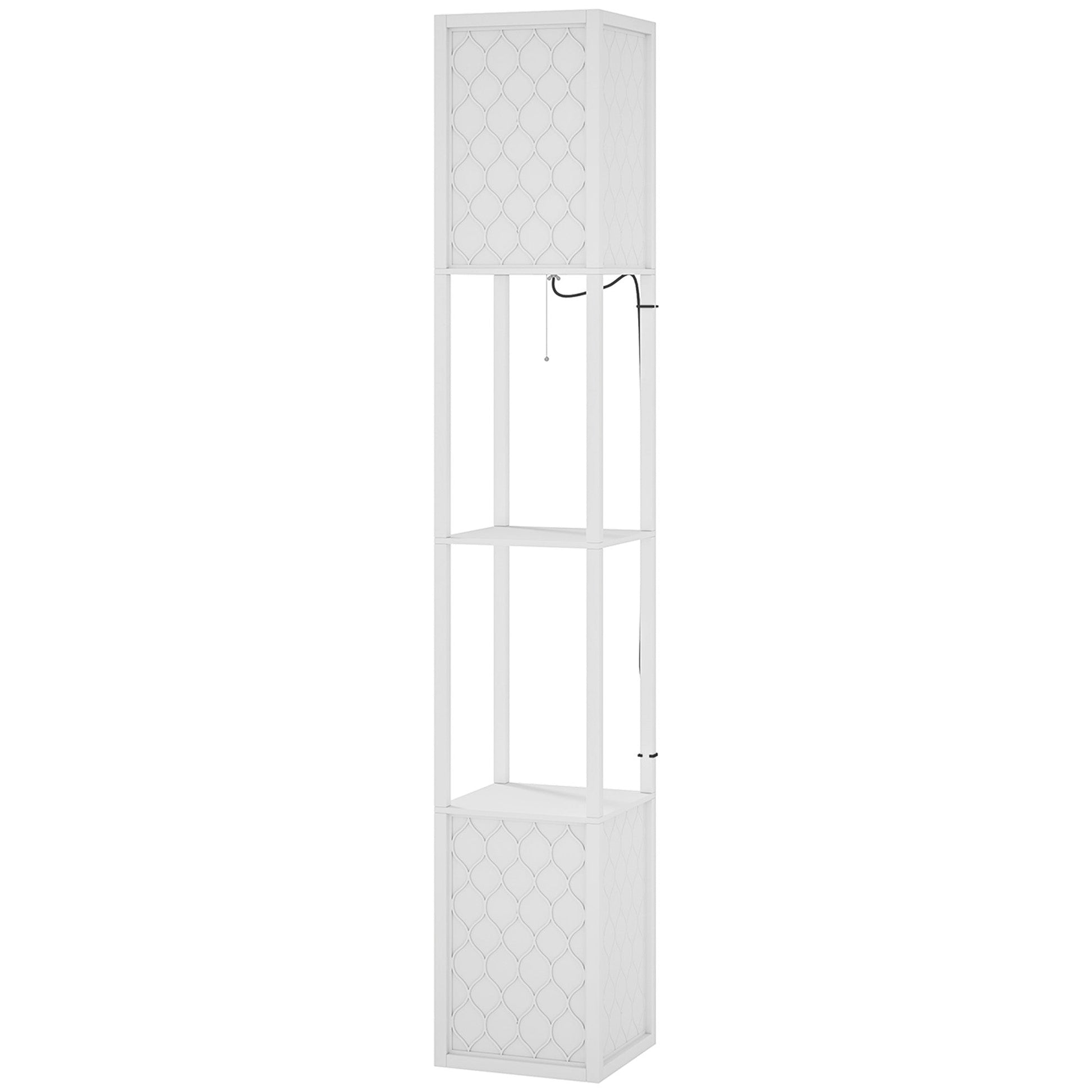 HOMCOM Floor Lamp with Shelves, Dual Light, Modern Tall Standing Lamps for Living Room, Bedroom, with Pull Chain Switch, Bulb not Included, White