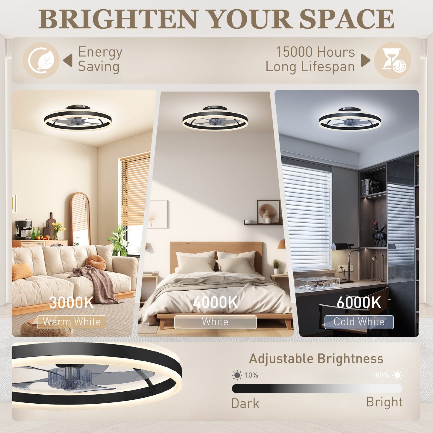 Ceiling Fans with Lights and Remote & App Control, 50 cm Modern LED Ceiling Fan Light with 3 Colour Temperatures, 6 Speed, Dimmable, Timer Quiet Reversible DC Motor, for Bedroom, Study, Black