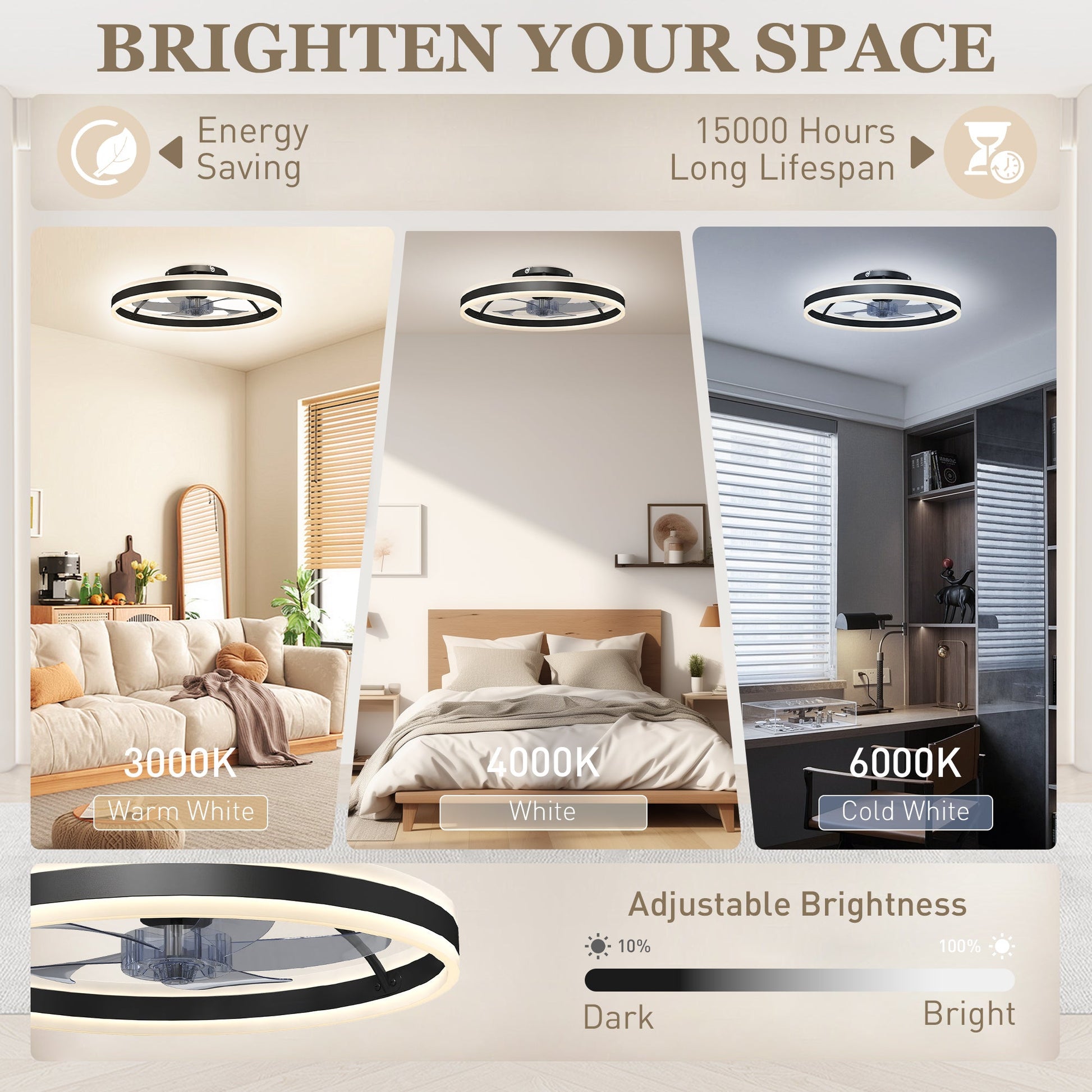 Ceiling Fans with Lights and Remote & App Control, 50 cm Modern LED Ceiling Fan Light with 3 Colour Temperatures, 6 Speed, Dimmable, Timer Quiet Reversible DC Motor, for Bedroom, Study, Black