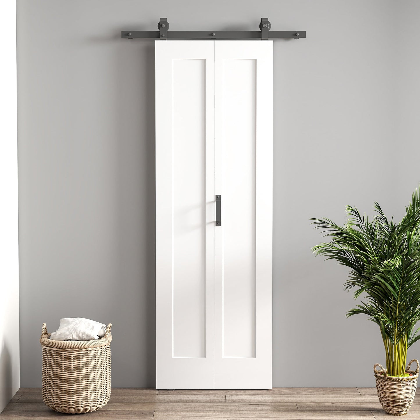 70cm Modern Sliding Door Set Kit with Carbon Steel Rail, Opaque Home Decoration, DIY Office Style, White