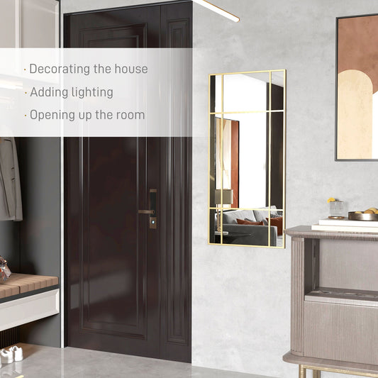 HOMCOM Rectangle Wall Mirror, 110 x 50cm Window Style Vanity Mirror with Metal Frame, Decorative Hanging Mirror for Living Room, Bedroom, Entryway, Vertical or Horizontal, Gold Tone