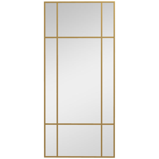 HOMCOM Rectangle Wall Mirror, 110 x 50cm Window Style Vanity Mirror with Metal Frame, Decorative Hanging Mirror for Living Room, Bedroom, Entryway, Vertical or Horizontal, Gold Tone