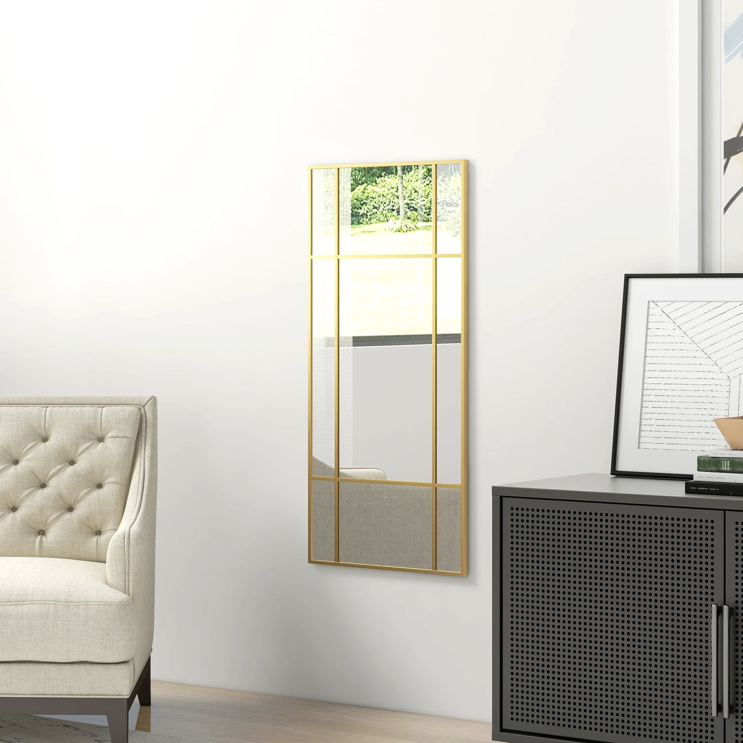 HOMCOM Rectangle Wall Mirror, 110 x 50cm Window Style Vanity Mirror with Metal Frame, Decorative Hanging Mirror for Living Room, Bedroom, Entryway, Vertical or Horizontal, Gold Tone