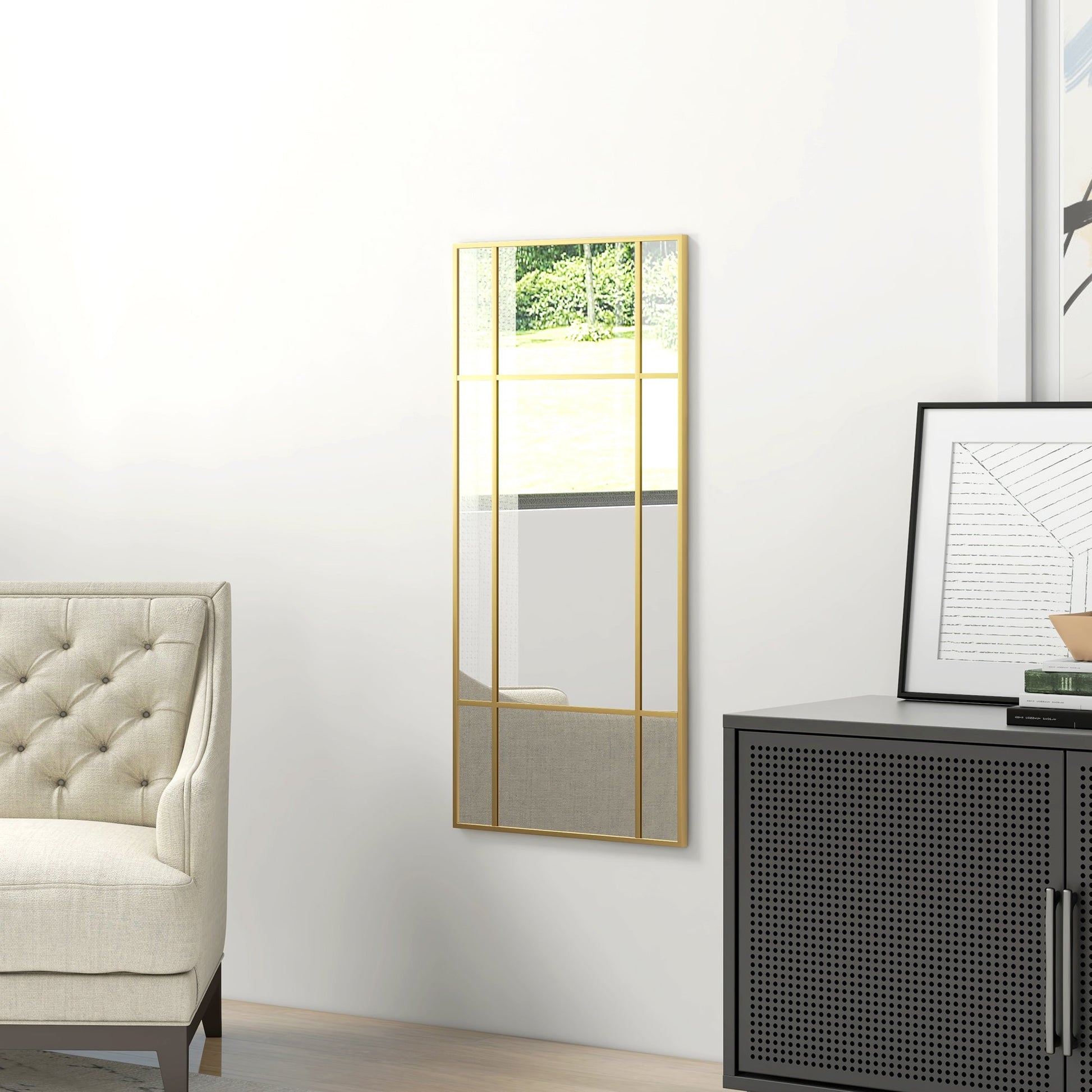 HOMCOM Rectangle Wall Mirror, 110 x 50cm Window Style Vanity Mirror with Metal Frame, Decorative Hanging Mirror for Living Room, Bedroom, Entryway, Vertical or Horizontal, Gold Tone