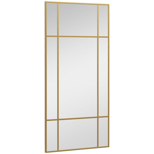 HOMCOM Rectangle Wall Mirror, 110 x 50cm Window Style Vanity Mirror with Metal Frame, Decorative Hanging Mirror for Living Room, Bedroom, Entryway, Vertical or Horizontal, Gold Tone