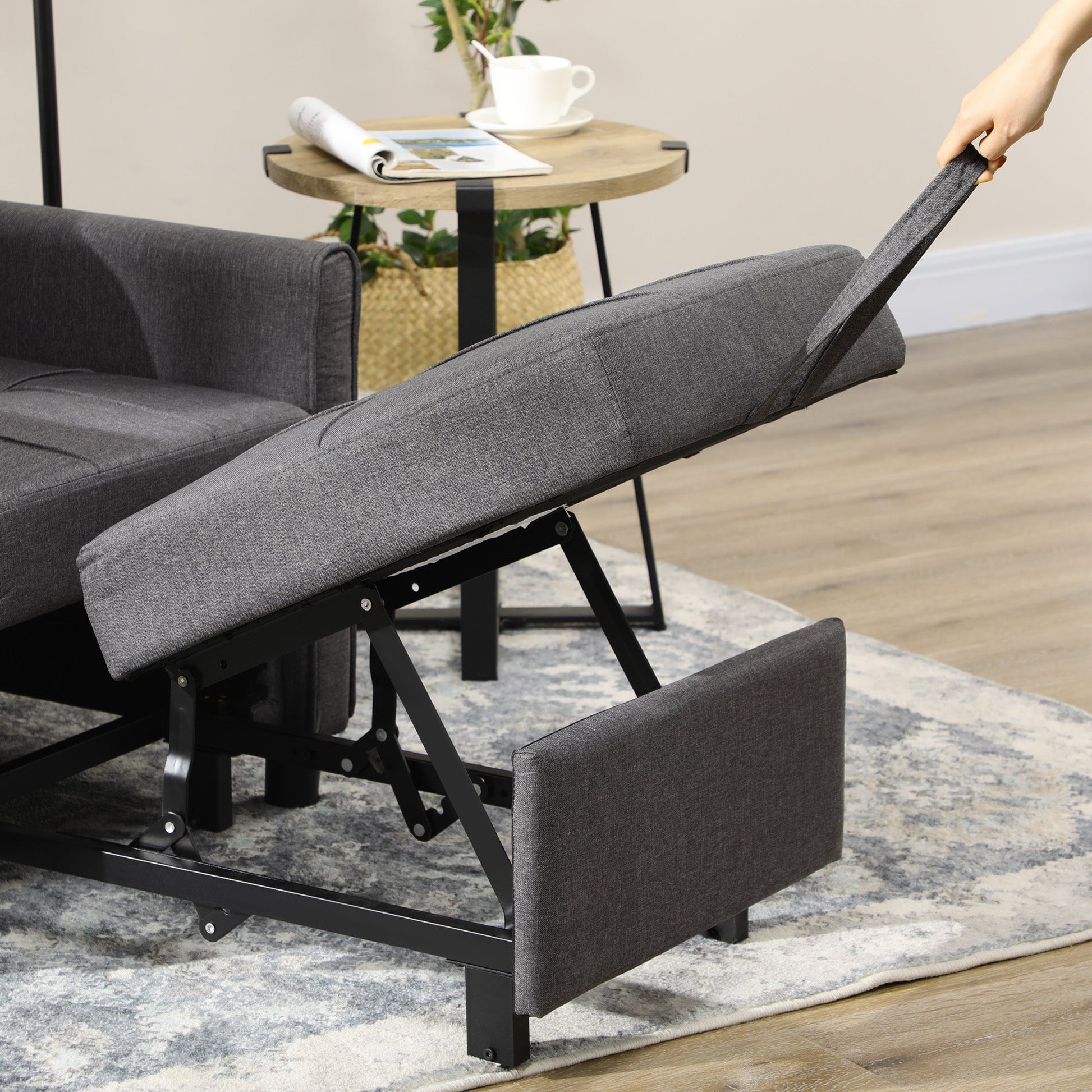 HOMCOM Compact Single Sofa Bed, Pull Out Chair Bed, Convertible Sleeper Chair with Adjustable Backrest, Pillow, Side Pockets for Home Office, Bedroom, Living Room, Grey