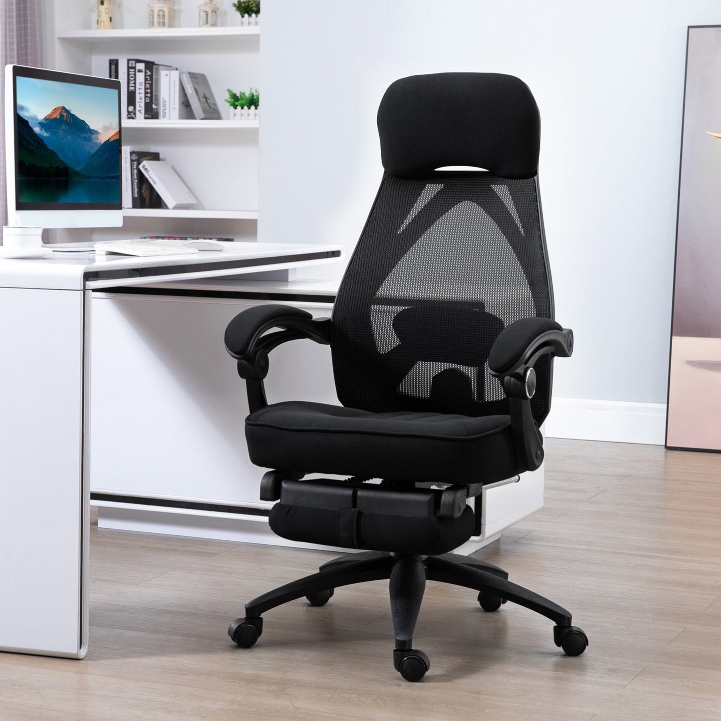 Vinsetto Office Chair with Footrest,High Back Swivel Desk Chair with Adjustable Height and Headrest for Home Office, Black