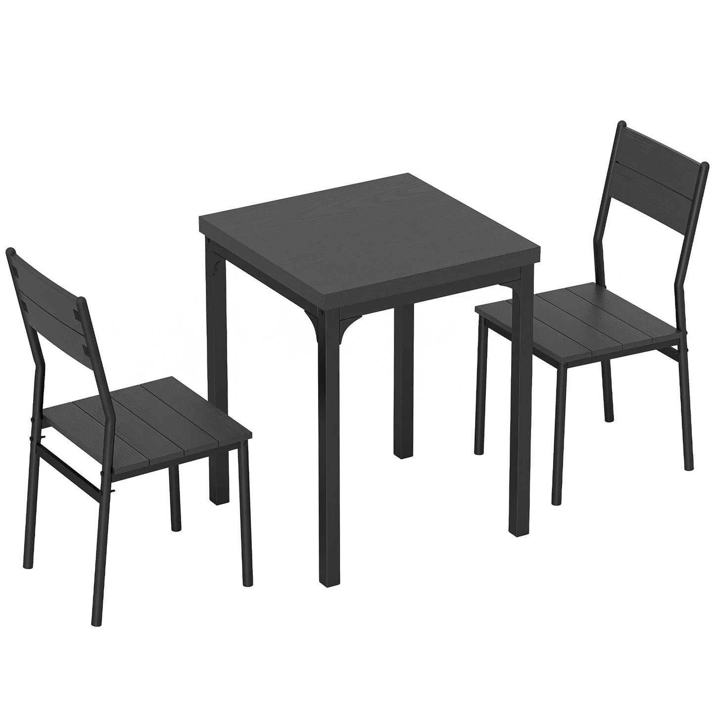 3 Pieces Modern Dining Table Set, Kitchen Table and Chairs for 2, Space Saving Design, Breakfast Nook Table Set with Steel Legs for Kitchen, Small Space, Black Wood Effect