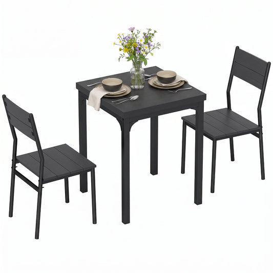 3 Pieces Modern Dining Table Set, Kitchen Table and Chairs for 2, Space Saving Design, Breakfast Nook Table Set with Steel Legs for Kitchen, Small Space, Black Wood Effect
