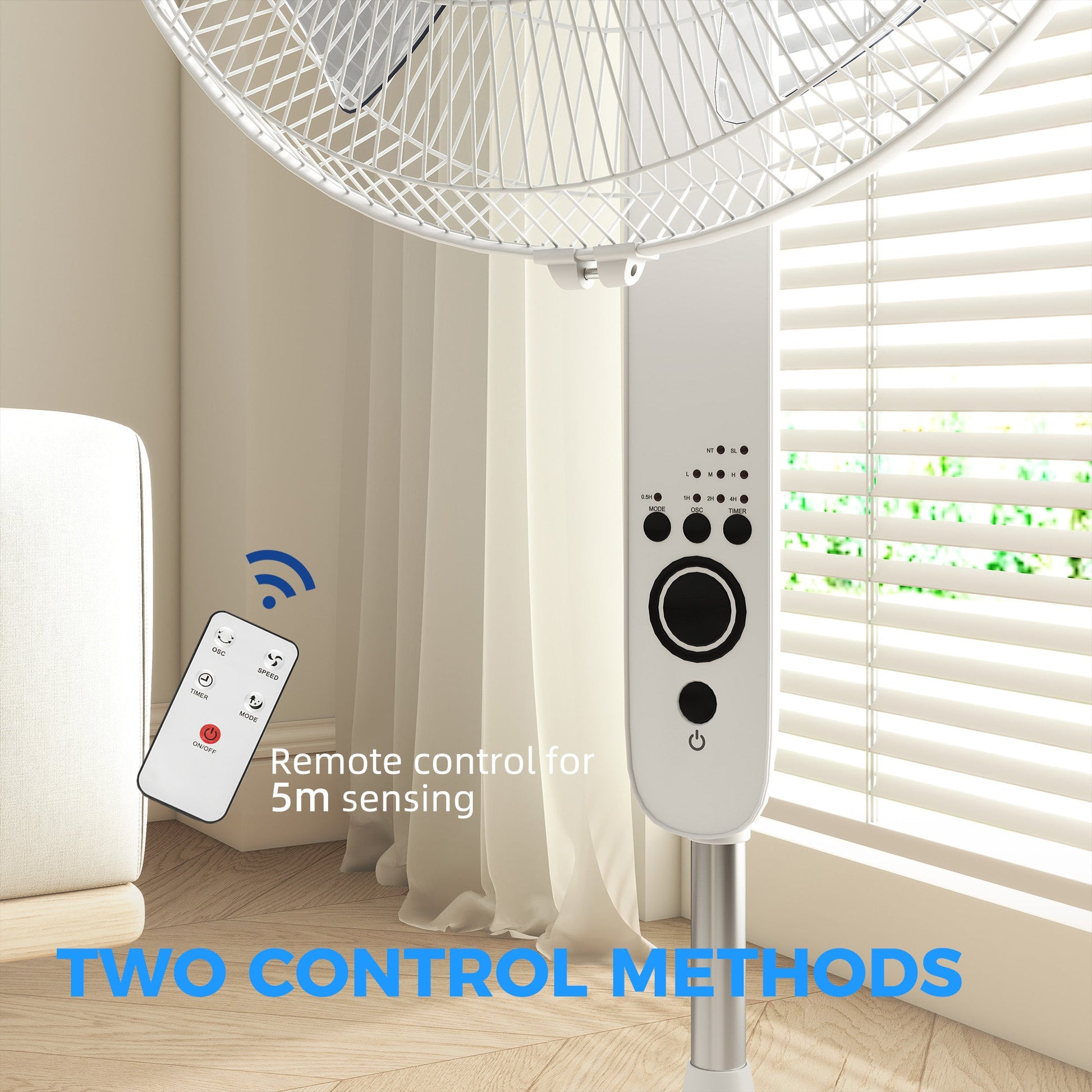 18" Pedestal Fan with Sleep Mode, Oscillating Standing Fan with 3 Modes, Remote Control, Floor Fan with Adjustable Height, 3 Speed, 7.5-Hour Timer, White
