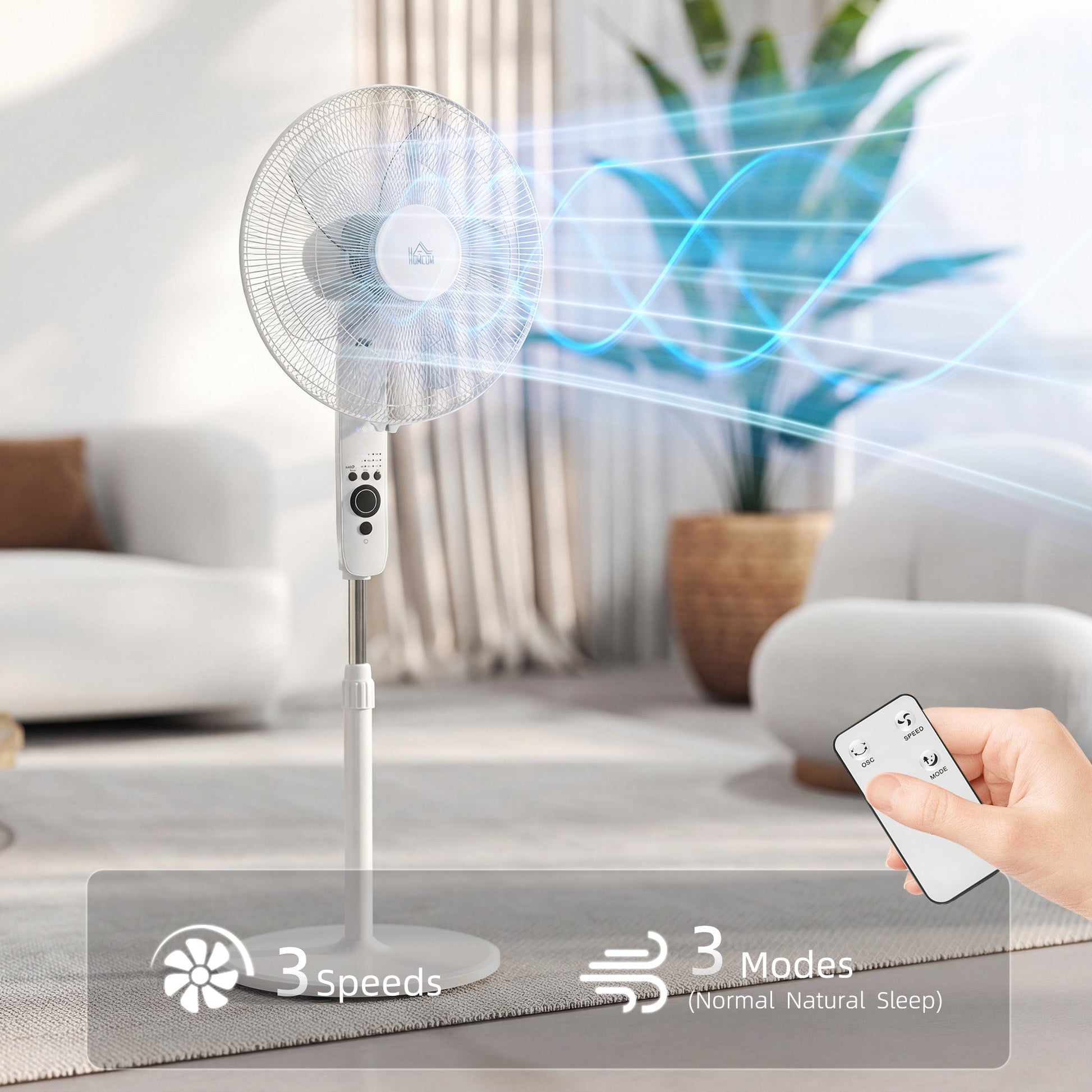 18" Pedestal Fan with Sleep Mode, Oscillating Standing Fan with 3 Modes, Remote Control, Floor Fan with Adjustable Height, 3 Speed, 7.5-Hour Timer, White