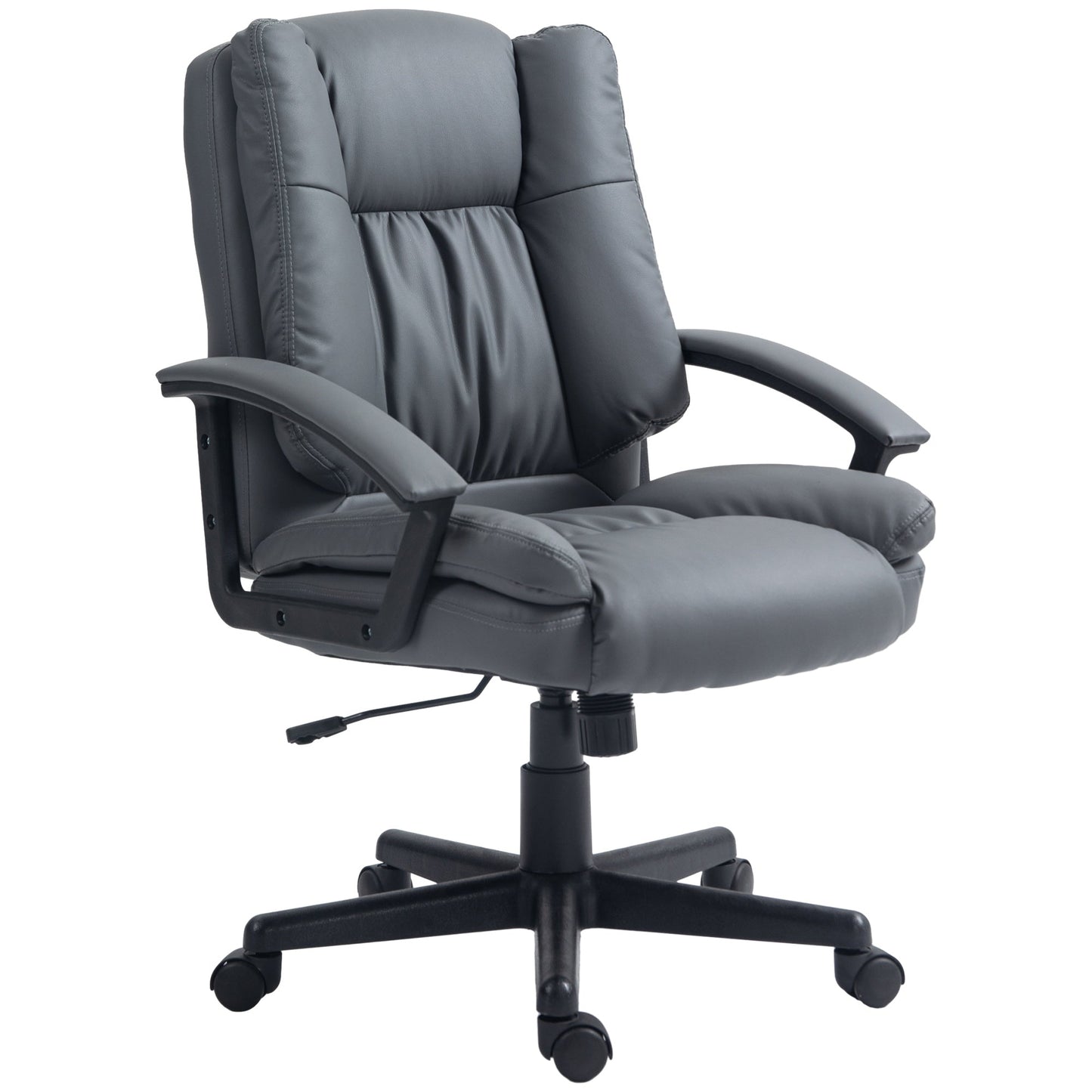 HOMCOM Office Chair, Faux Leather Computer Desk Chair, Mid Back Executive Chair with Adjustable Height and Swivel Rolling Wheels for Home Study, Dark Grey