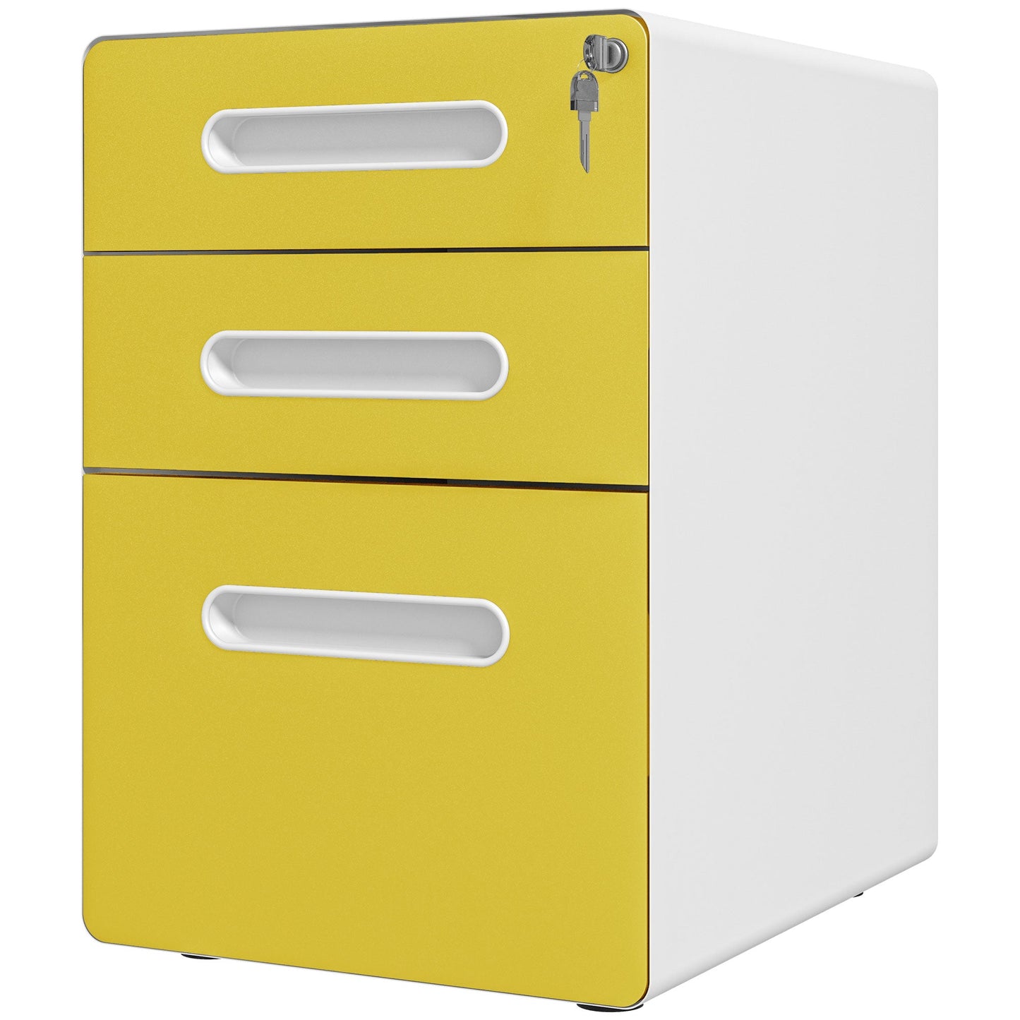 Vinsetto Lockable File Cabinet with 3 Drawers, Vertical Office Drawer for A4, Letter, Legal Size, Anti-tilt Design, Pre-Assembled Body, Yellow