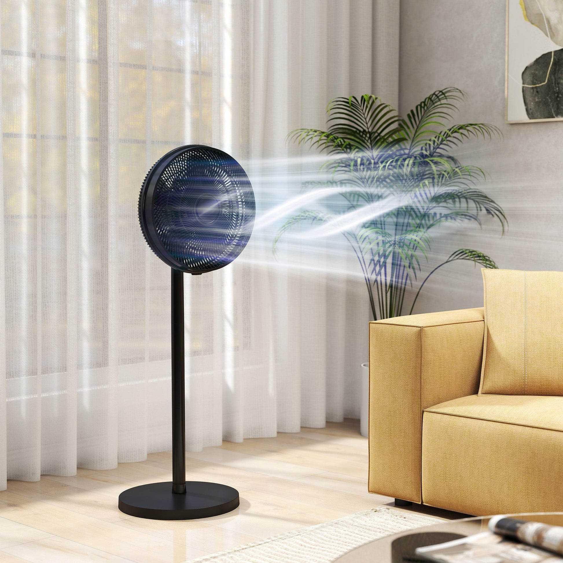 40 cm Standing Pedestal Fan, Quiet Electric Cooling Floor Fan with 80° Oscillating, Adjustable Tilt and Height, 4 Speed, 10H Timer, Remote Control, LED Display, for Home Office Bedroom, Black