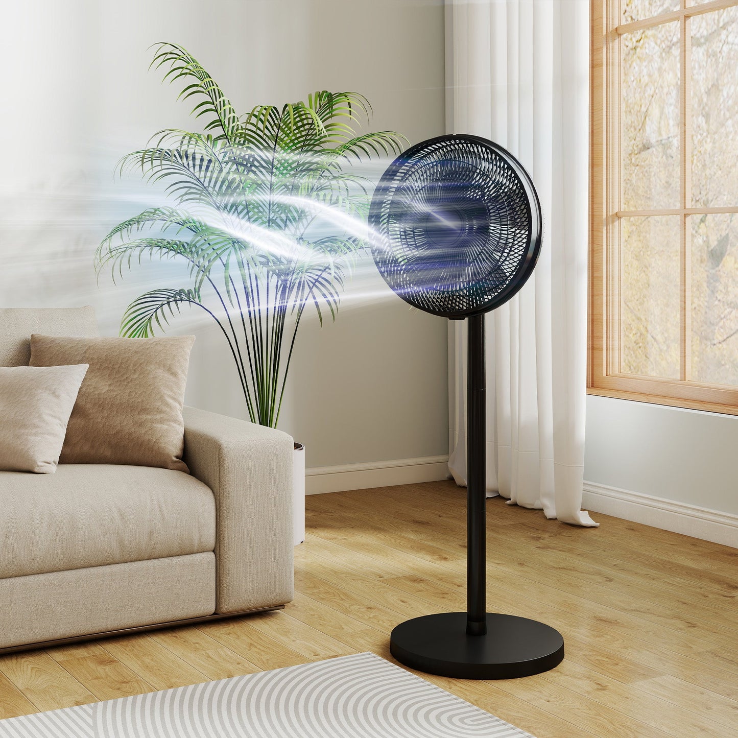 40 cm Standing Pedestal Fan, Quiet Electric Cooling Floor Fan with 80° Oscillating, Adjustable Tilt and Height, 4 Speed, 10H Timer, Remote Control, LED Display, for Home Office Bedroom, Black