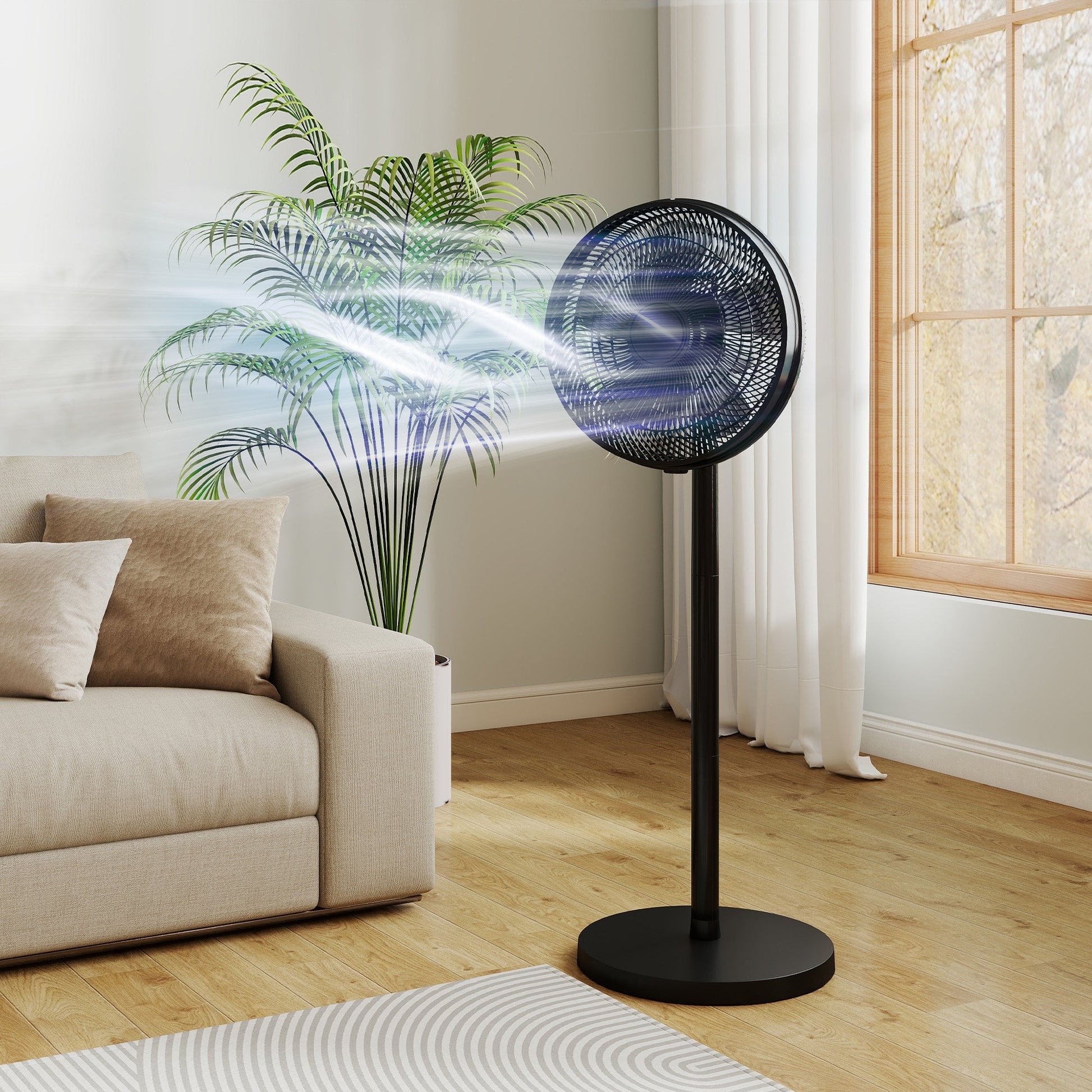 40 cm Standing Pedestal Fan, Quiet Electric Cooling Floor Fan with 80° Oscillating, Adjustable Tilt and Height, 4 Speed, 10H Timer, Remote Control, LED Display, for Home Office Bedroom, Black