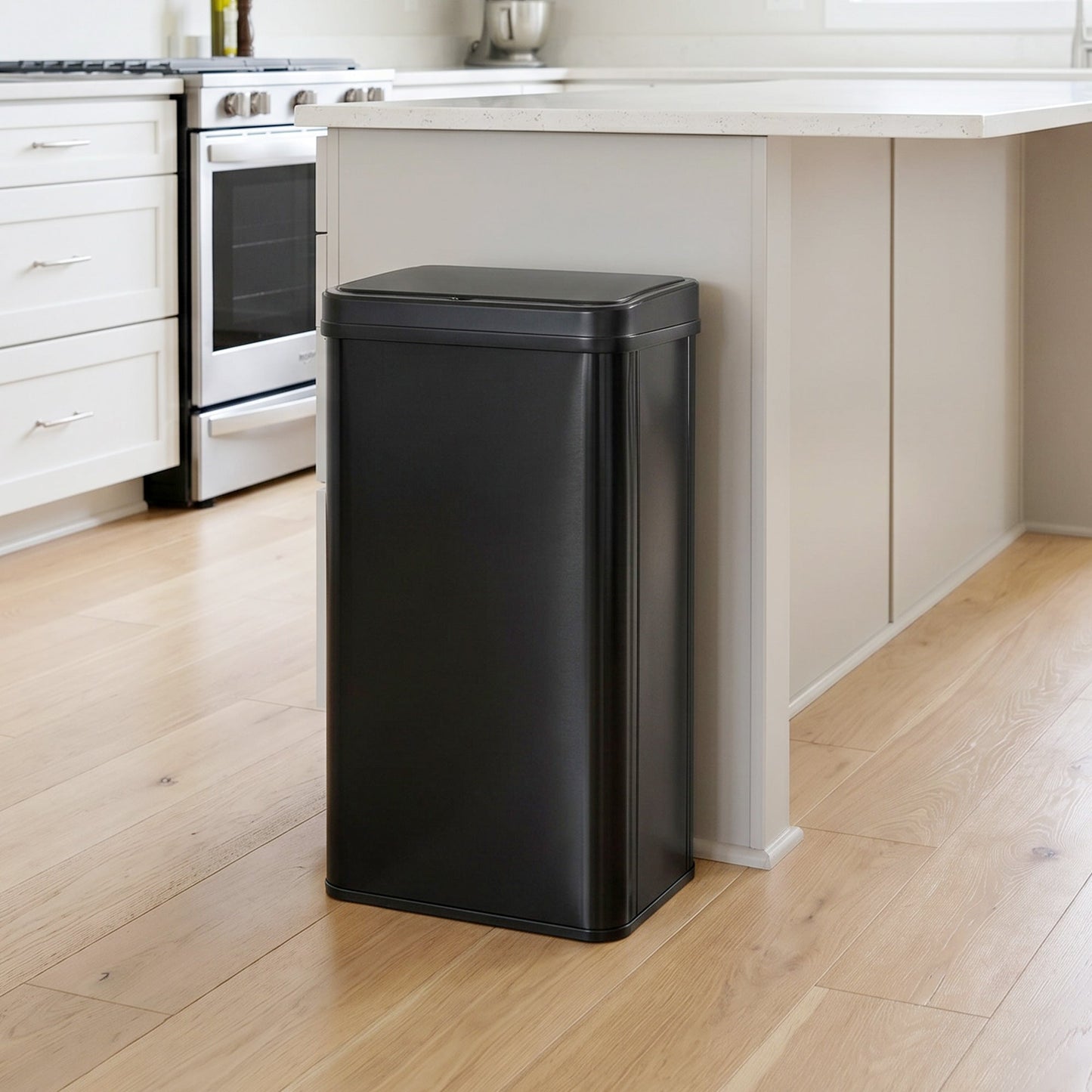 50L Sensor Bin with Quiet Soft-Close Lid, Automatic Touchless Motion Sensor Kitchen Bin with Fingerprint Resistant Stainless Steel for Hygienic Gyms, Home Office Use, Black