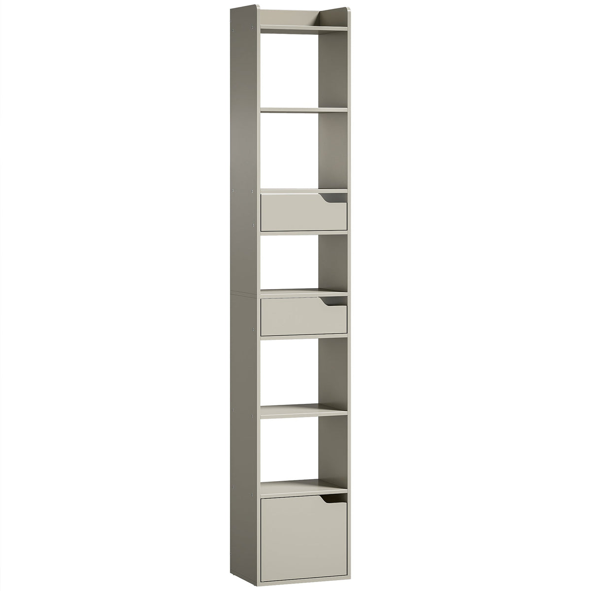 Bookcase with Drawers and Cabinet, 5-Tier Bookshelf, Narrow Tall Storage Cabinet with Anti-Tip for Living Room, Study, Home Office, Grey