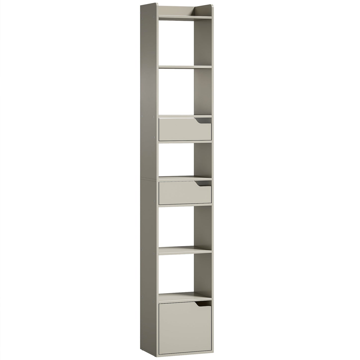 Bookcase with Drawers and Cabinet, 5-Tier Bookshelf, Narrow Tall Storage Cabinet with Anti-Tip for Living Room, Study, Home Office, Grey