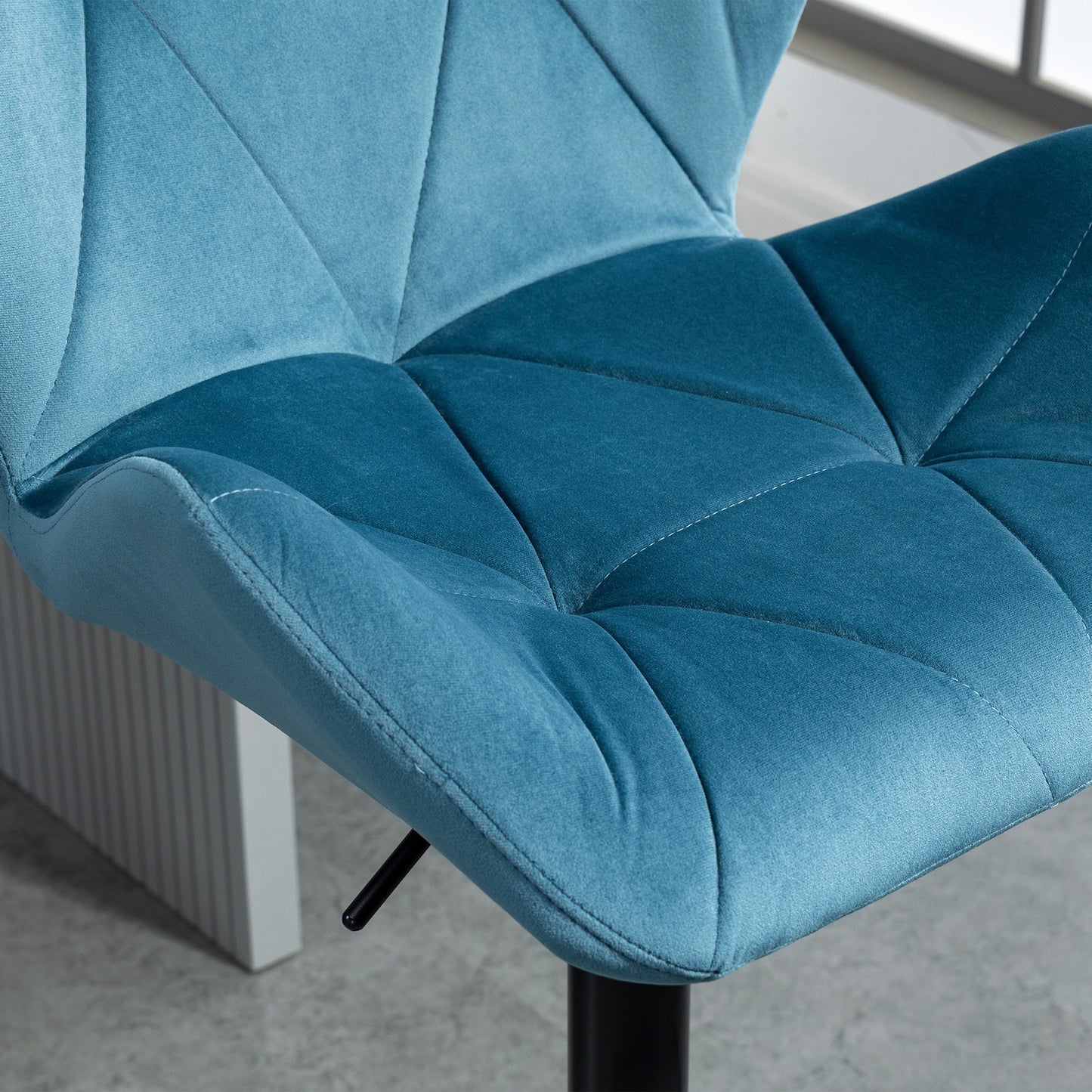 HOMCOM Bar Stools Set Of 2, Luxurious Velvet-Touch Barstools with Metal Frame Footrest Round Base Triangle Indenting Moulded Seat Adjustable Height Swivel Blue