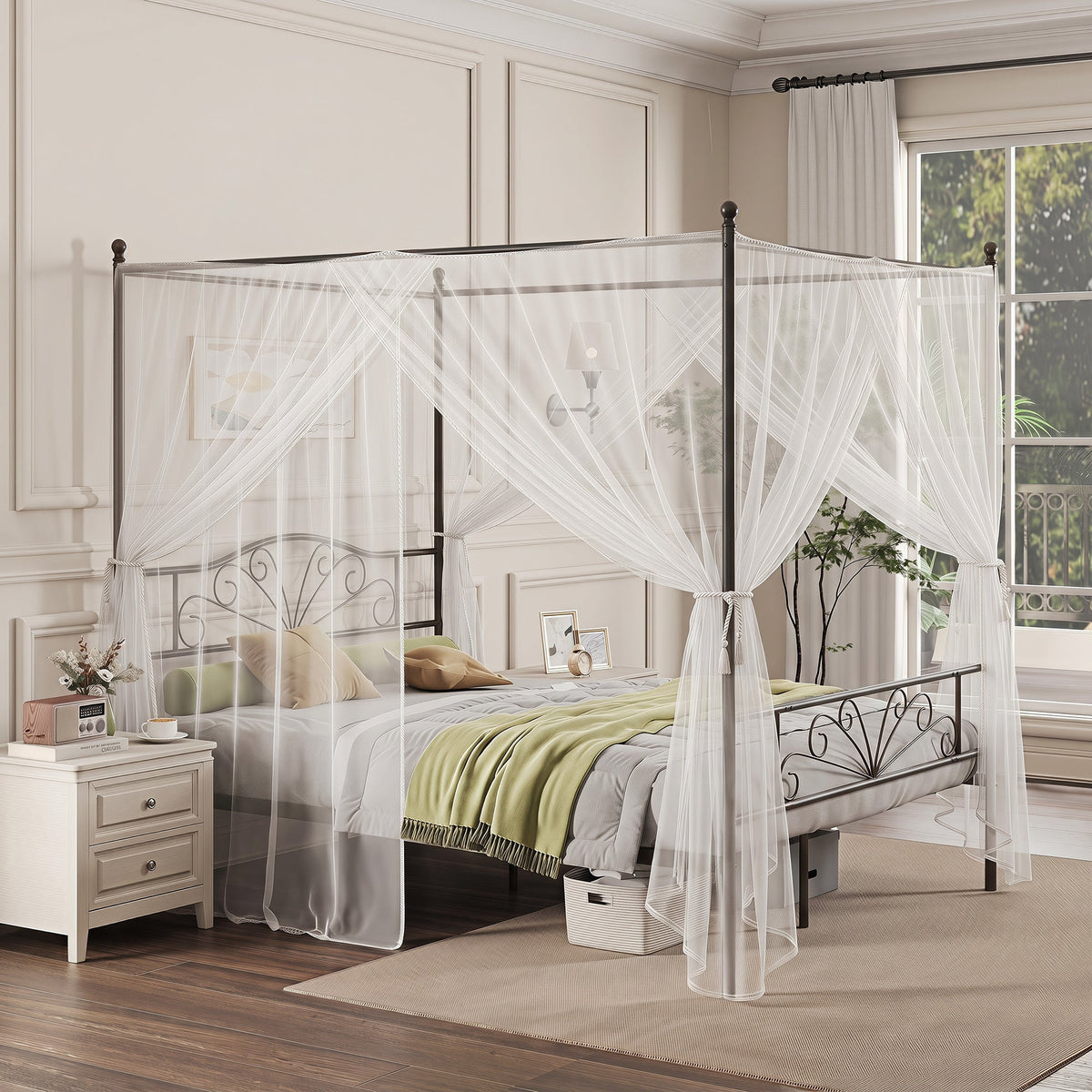 Canopy Bed Frame King Size, Metal Platform Bed Frame with Headboard and Footboard, Underbed Storage, Heavy Duty Steel Slats Support Mattress Foundation, No Box Spring Needed, Black