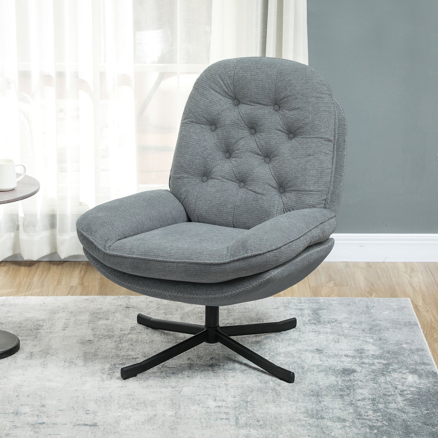 HOMCOM Armchair with 360 Degree Swivel and Wide Padded Seat, Upholstered Accent Chair with Water-Repellent Chenille Fabric Occasional Chair for Living Room Bedroom Home Office Reception Balcony, Grey