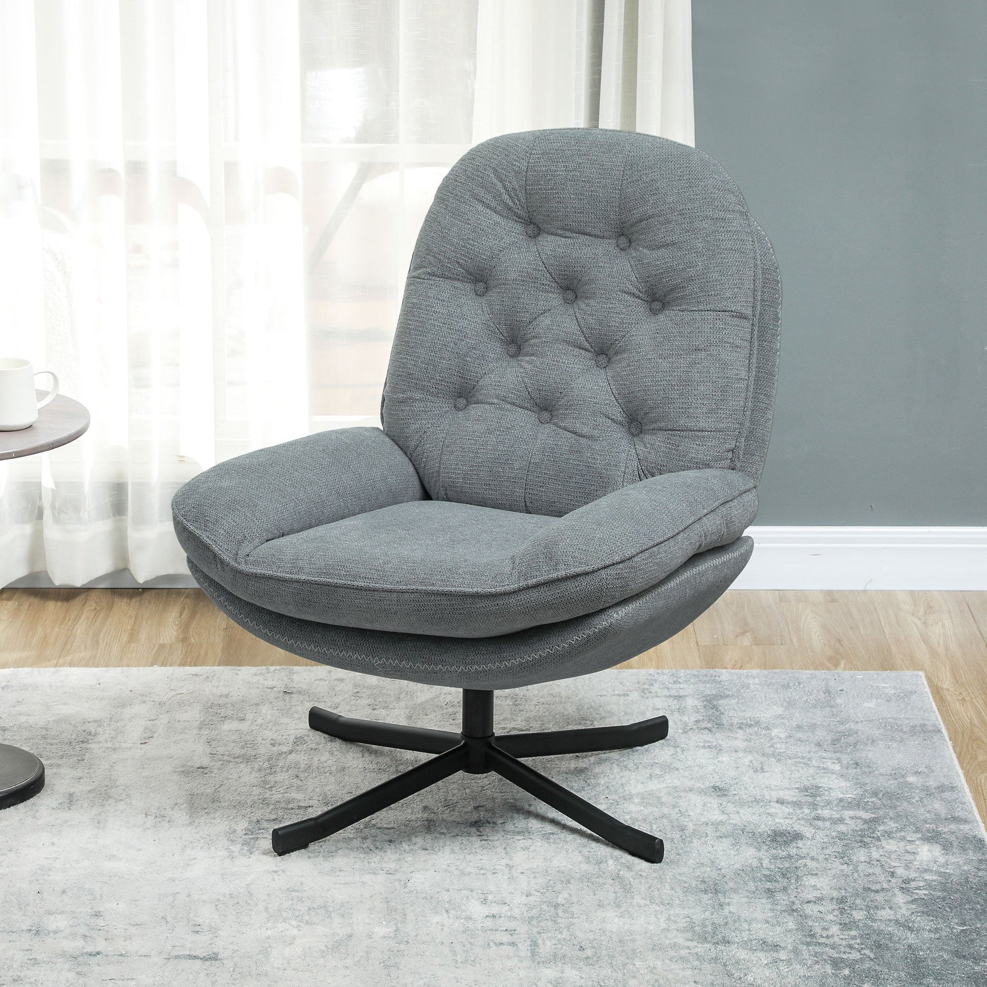 HOMCOM Armchair with 360 Degree Swivel and Wide Padded Seat, Upholstered Accent Chair with Water-Repellent Chenille Fabric Occasional Chair for Living Room Bedroom Home Office Reception Balcony, Grey