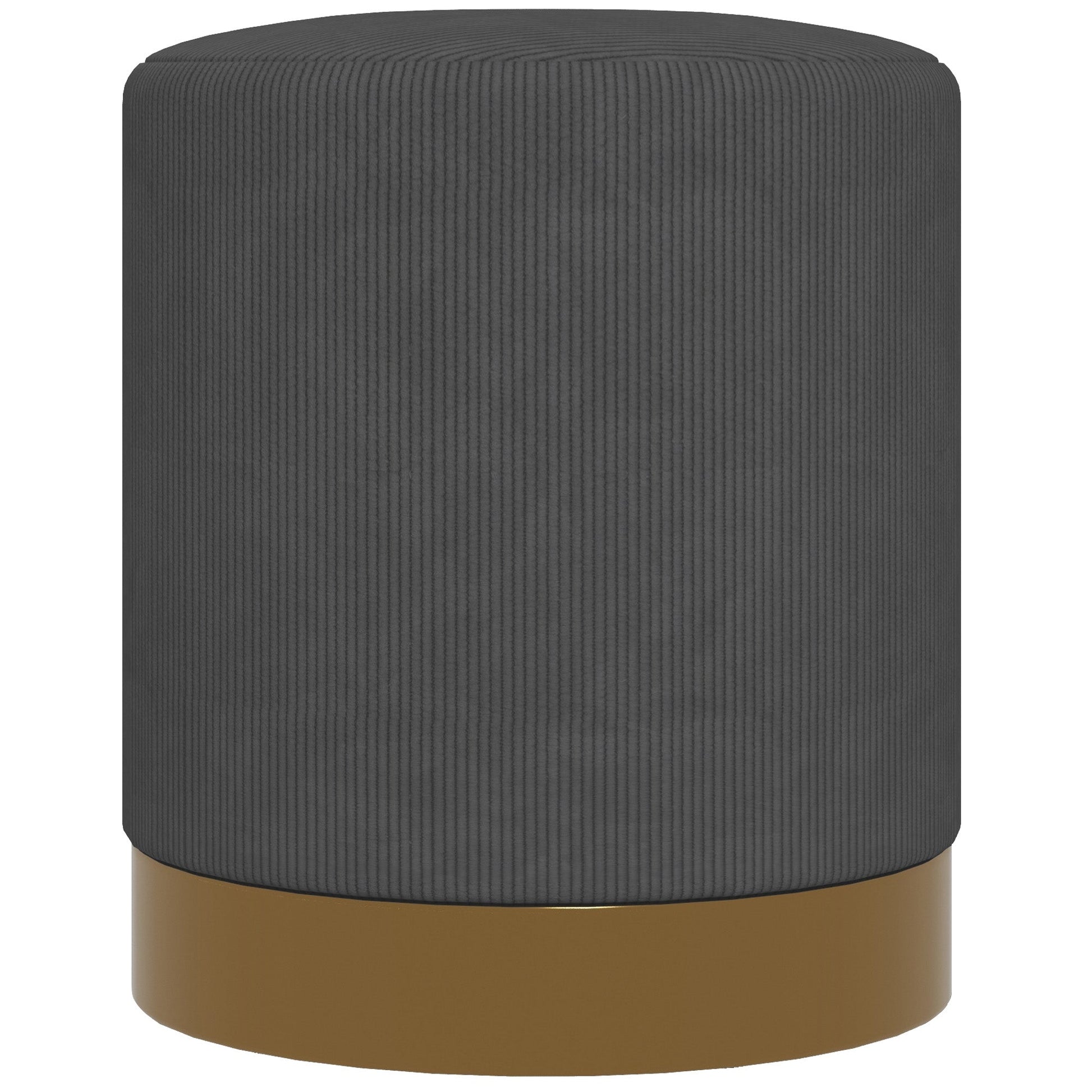 HOMCOM Modern Round Footstool, Corduroy Fabric Upholstered Foot Stool with Padded Seat for Living Room, Entryway, Charcoal Grey
