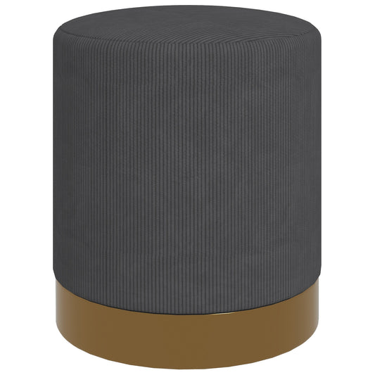 HOMCOM Modern Round Footstool, Corduroy Fabric Upholstered Foot Stool with Padded Seat for Living Room, Entryway, Charcoal Grey