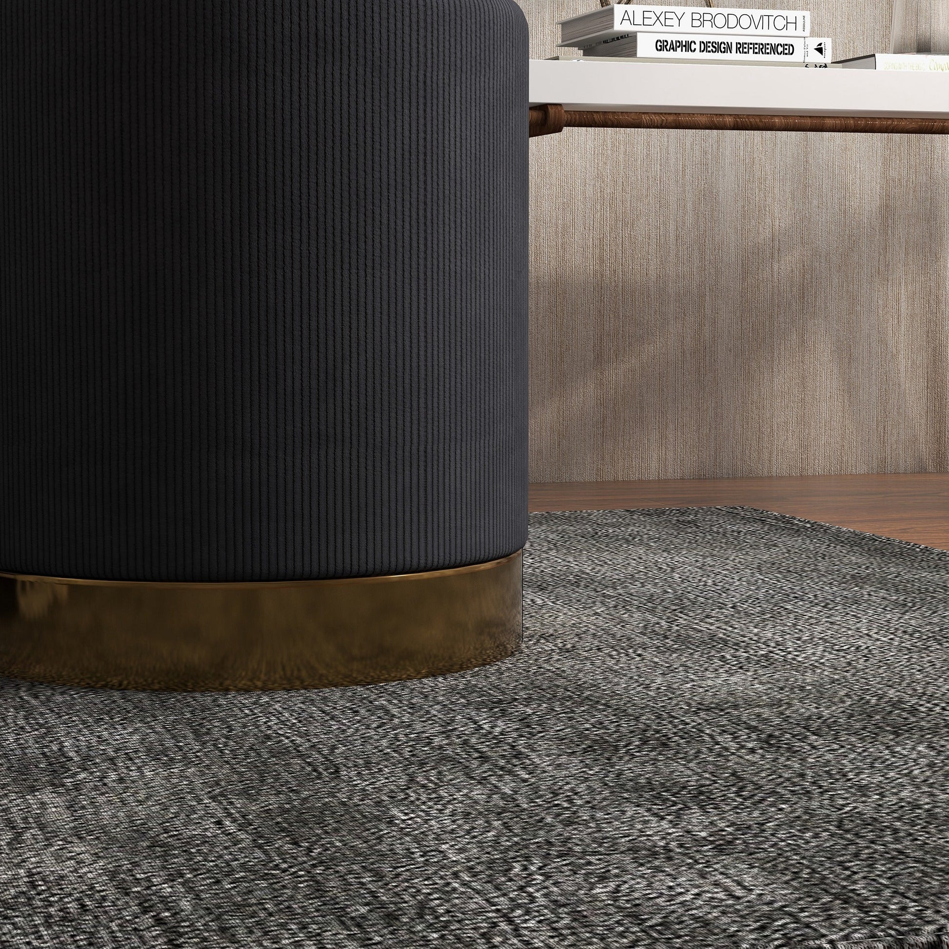 HOMCOM Modern Round Footstool, Corduroy Fabric Upholstered Foot Stool with Padded Seat for Living Room, Entryway, Charcoal Grey