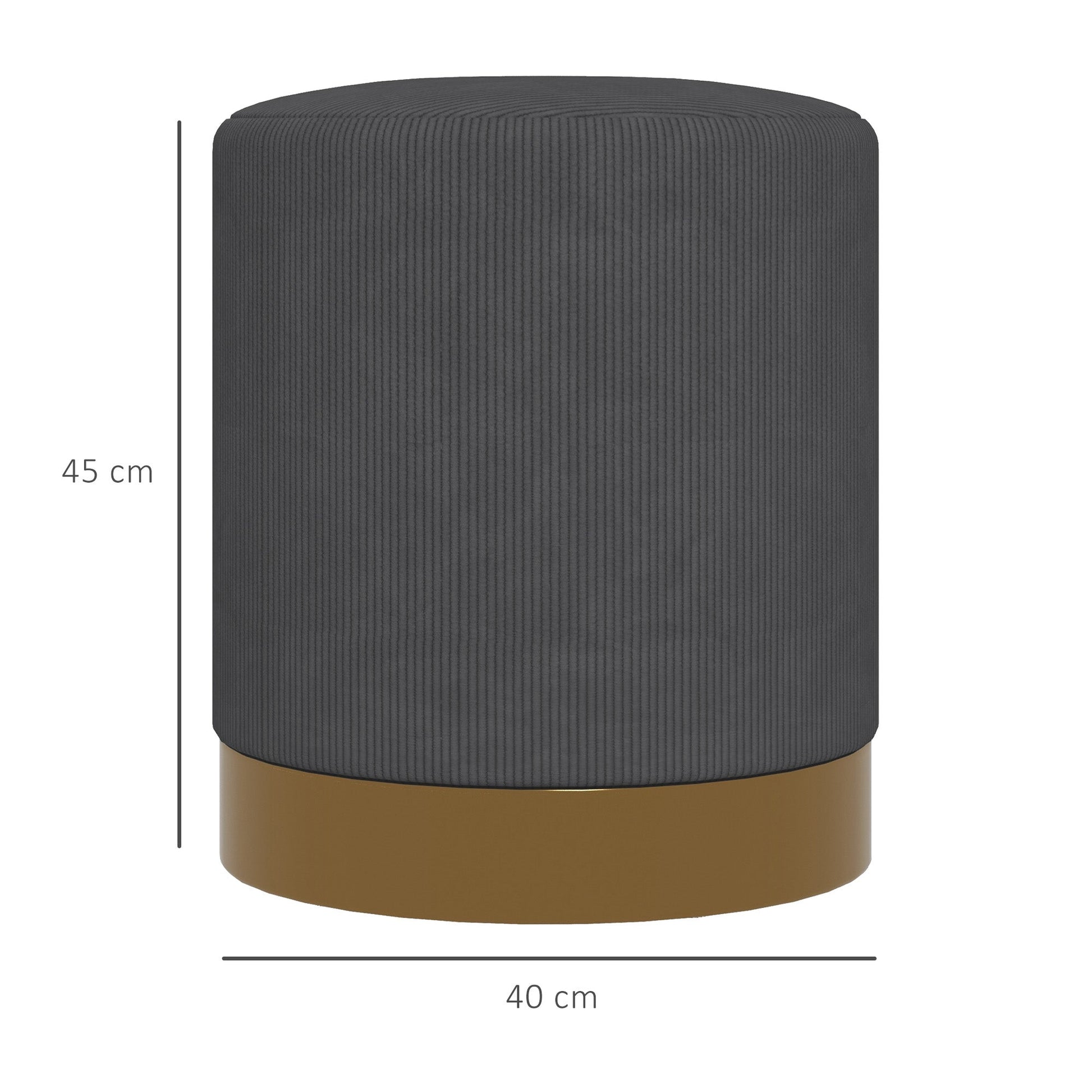 HOMCOM Modern Round Footstool, Corduroy Fabric Upholstered Foot Stool with Padded Seat for Living Room, Entryway, Charcoal Grey