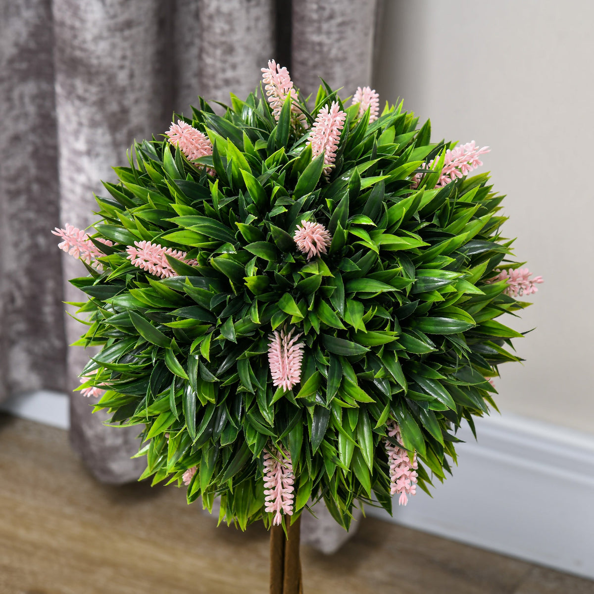 HOMCOM Set of 2 Decorative Artificial Plants Ball Trees with Lavender Flowers in Pot Fake Plants for Home Indoor Outdoor Decor, 60cm, Pink