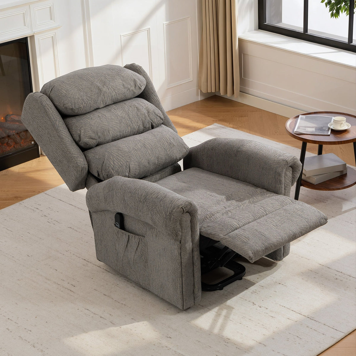Power Lift Recliner Chair for Elderly, Velvet-Feel Electric Riser and Recliner Armchair for Living Room with USB Charging Port, Remote Control, 2 Side Pockets, Thick Padded Back, Dark Grey
