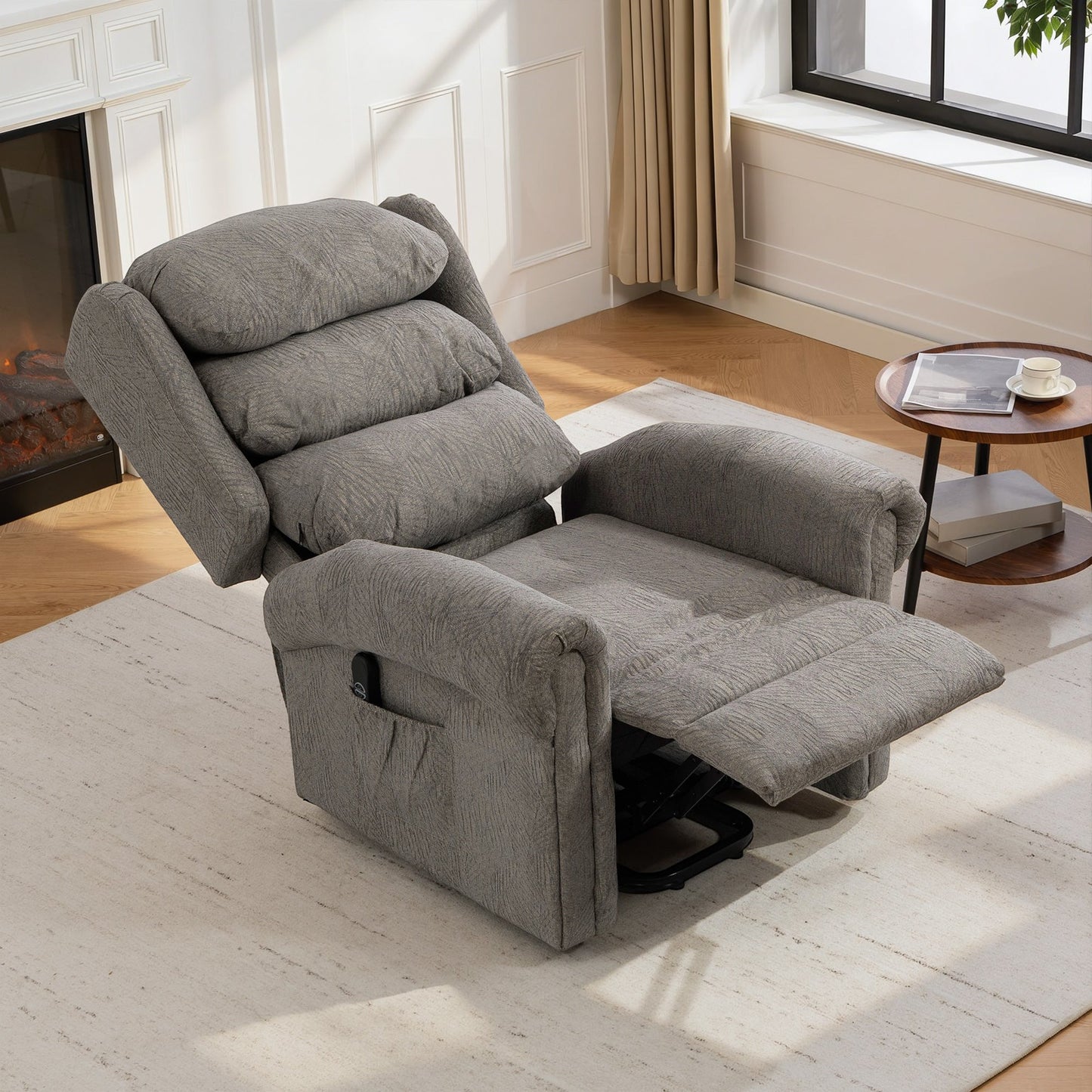 Power Lift Recliner Chair for Elderly, Velvet-Feel Electric Riser and Recliner Armchair for Living Room with USB Charging Port, Remote Control, 2 Side Pockets, Thick Padded Back, Dark Grey