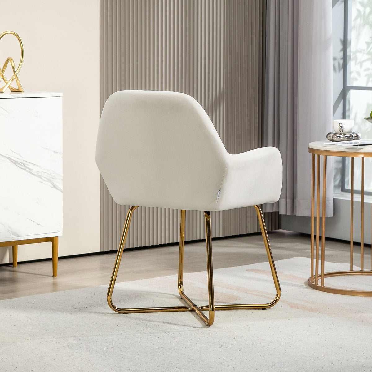 HOMCOM Modern Accent Chair, Velvet-Touch Fabric Upholstered Armchair with Metal Base for Living Room, Bedroom and Dinning Room, Cream White