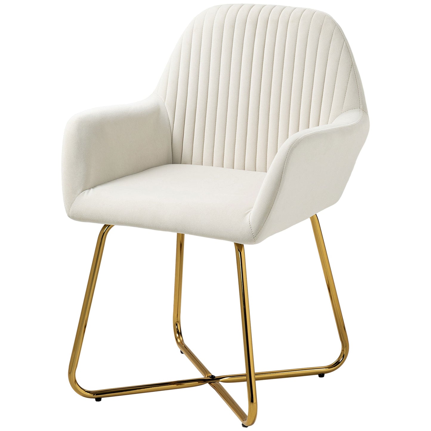 HOMCOM Modern Accent Chair, Velvet-Touch Fabric Upholstered Armchair with Metal Base for Living Room, Bedroom and Dinning Room, Cream White